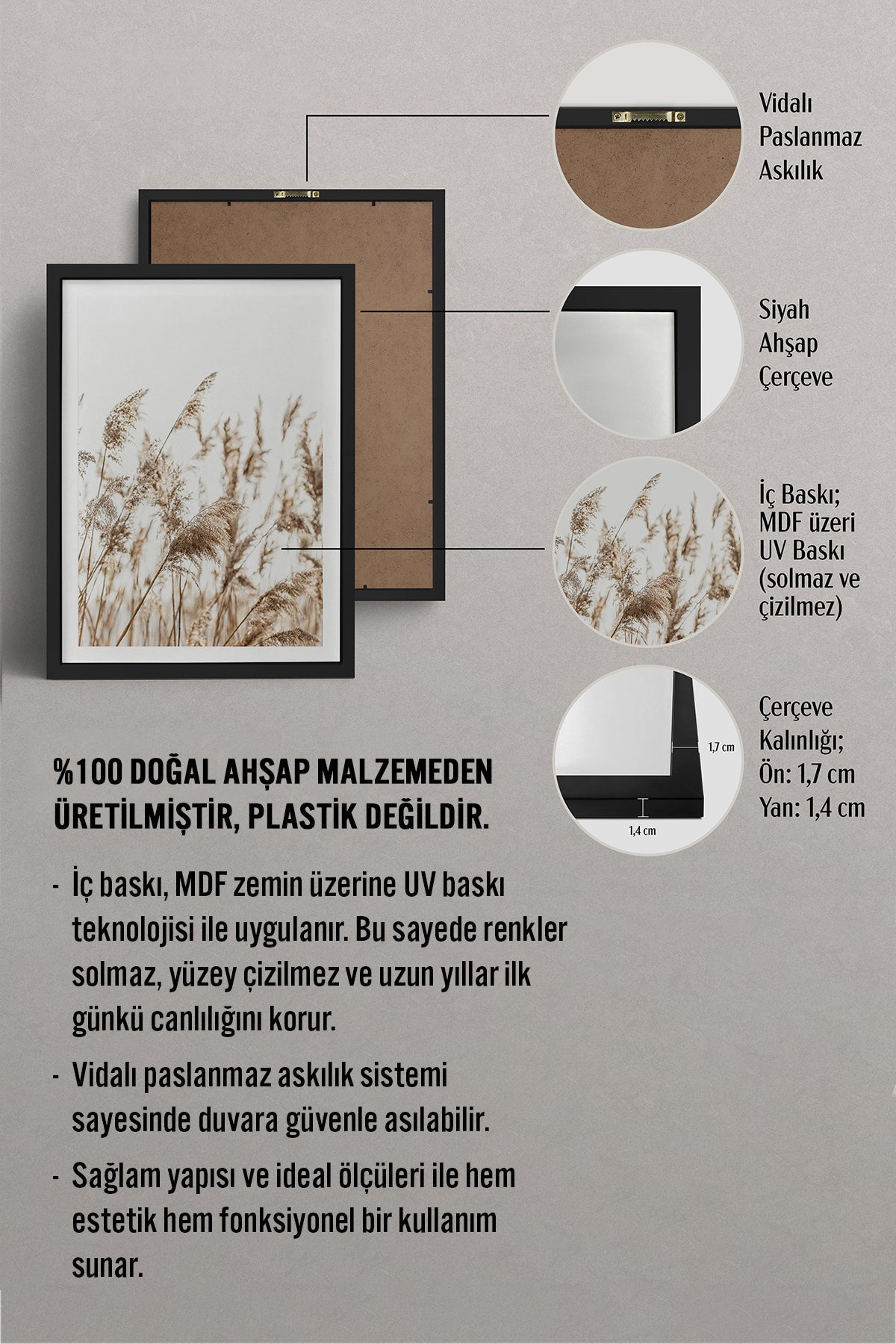 HOMEPACK Ahşap Çerçeveli Tablo Çerçeveli Poster Sanatsal Modern Duvar Dekoru BEK-8051