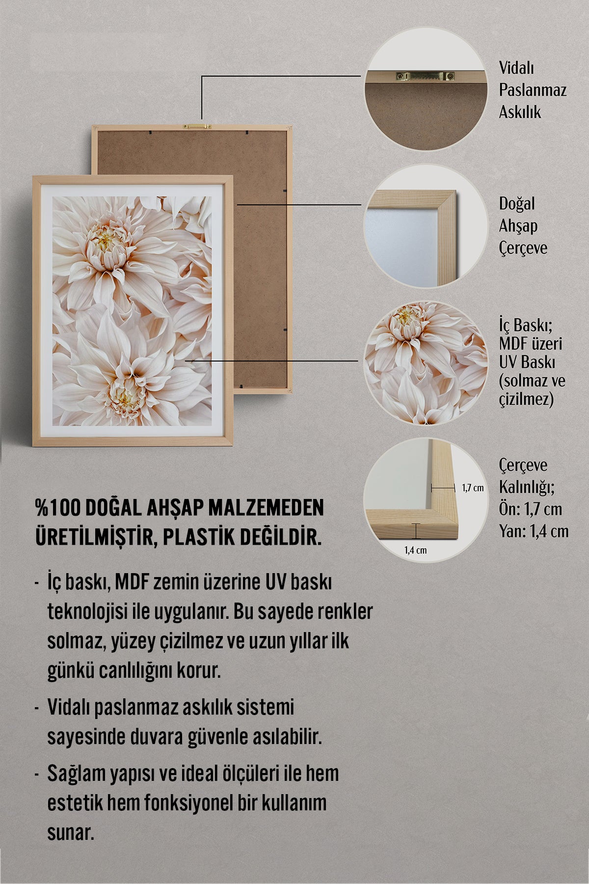 HOMEPACK Ahşap Çerçeveli Tablo Çerçeveli Poster Sanatsal Modern Duvar Dekoru BEK-8052