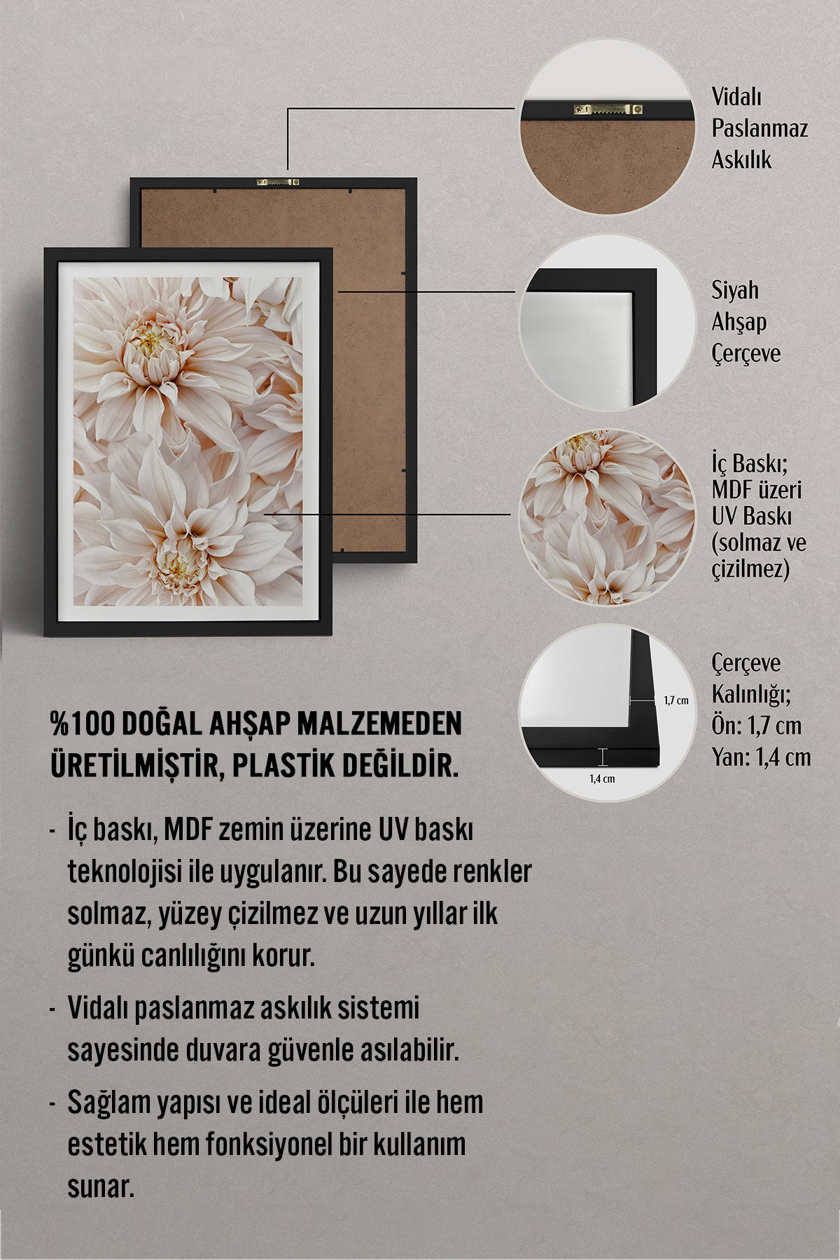 HOMEPACK Ahşap Çerçeveli Tablo Çerçeveli Poster Sanatsal Modern Duvar Dekoru BEK-8052