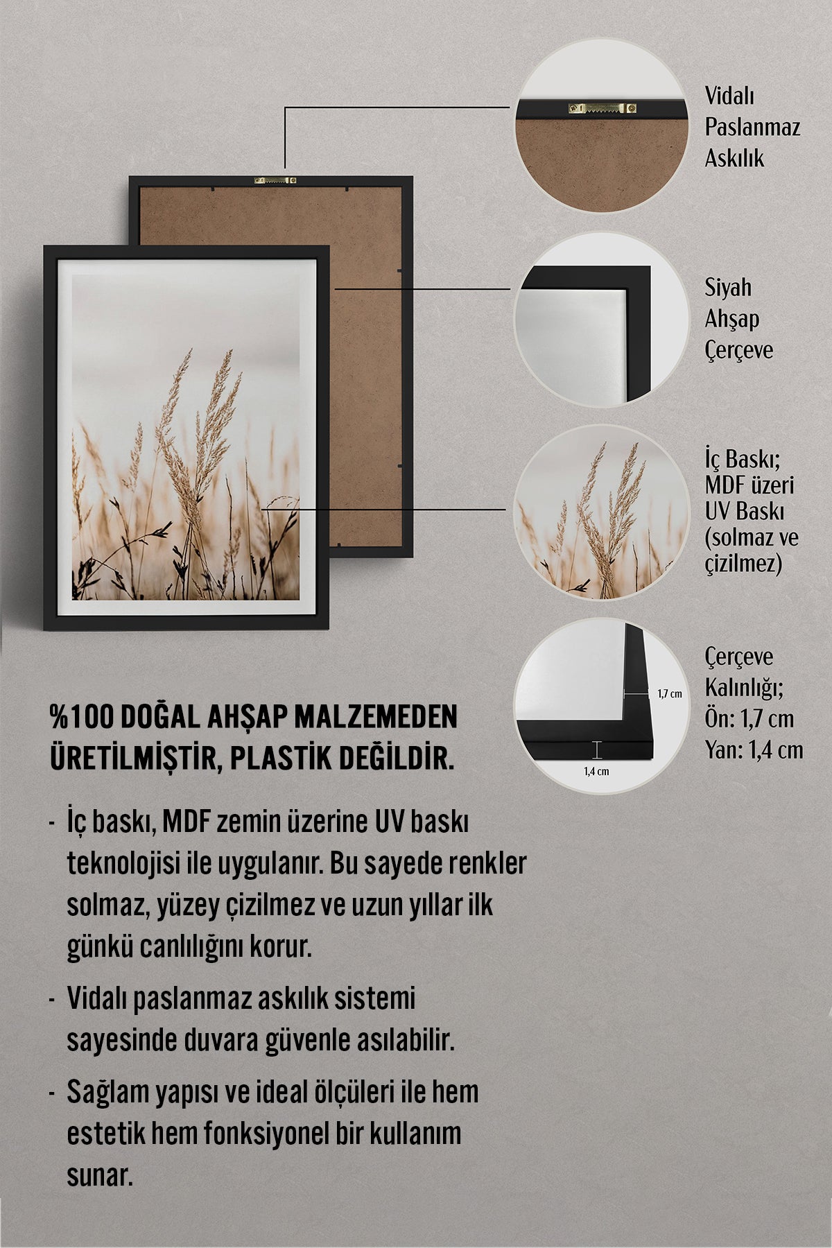 HOMEPACK Ahşap Çerçeveli Tablo Çerçeveli Poster Sanatsal Modern Duvar Dekoru BEK-8054