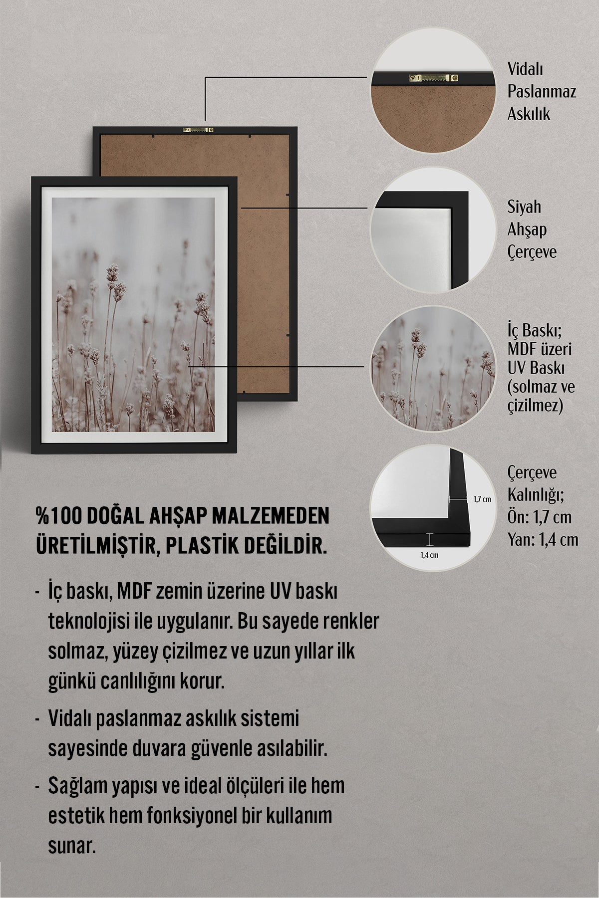 HOMEPACK Ahşap Çerçeveli Tablo Çerçeveli Poster Sanatsal Modern Duvar Dekoru BEK-8055