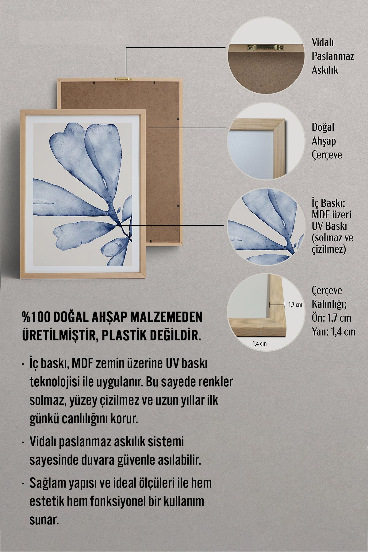HOMEPACK Ahşap Çerçeveli Tablo Çerçeveli Poster Sanatsal Modern Duvar Dekoru BEK-8057