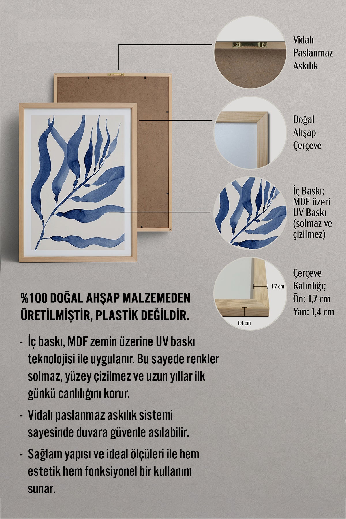 HOMEPACK Ahşap Çerçeveli Tablo Çerçeveli Poster Sanatsal Modern Duvar Dekoru BEK-8058