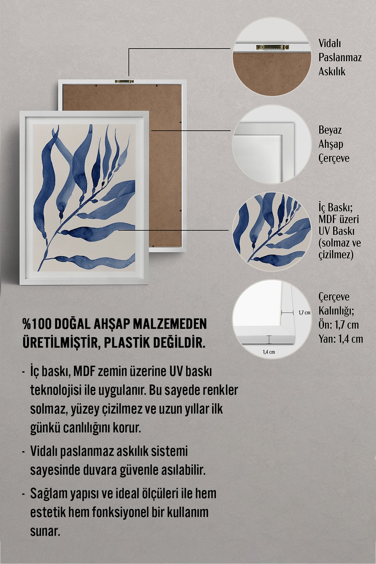 HOMEPACK Ahşap Çerçeveli Tablo Çerçeveli Poster Sanatsal Modern Duvar Dekoru BEK-8058