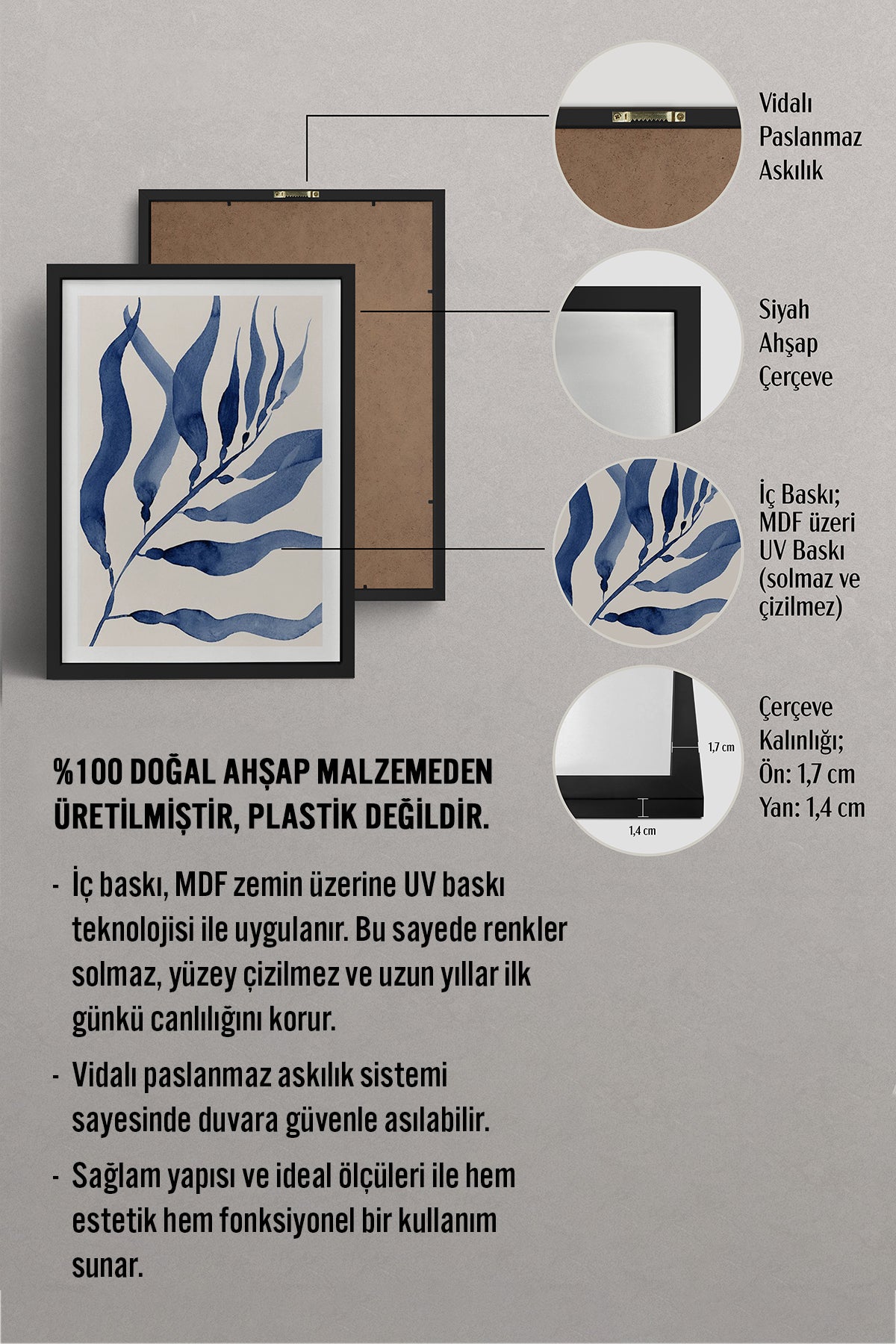 HOMEPACK Ahşap Çerçeveli Tablo Çerçeveli Poster Sanatsal Modern Duvar Dekoru BEK-8058