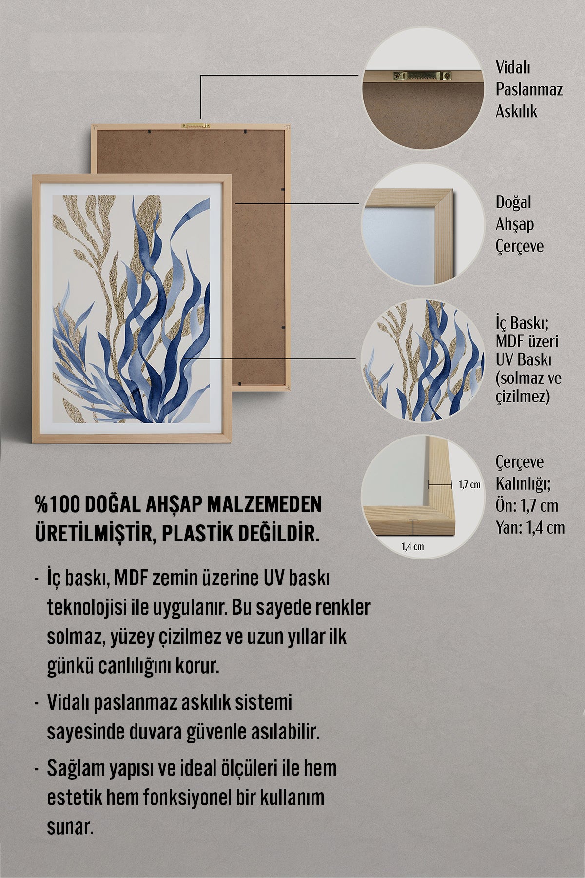 HOMEPACK Ahşap Çerçeveli Tablo Çerçeveli Poster Sanatsal Modern Duvar Dekoru BEK-8059