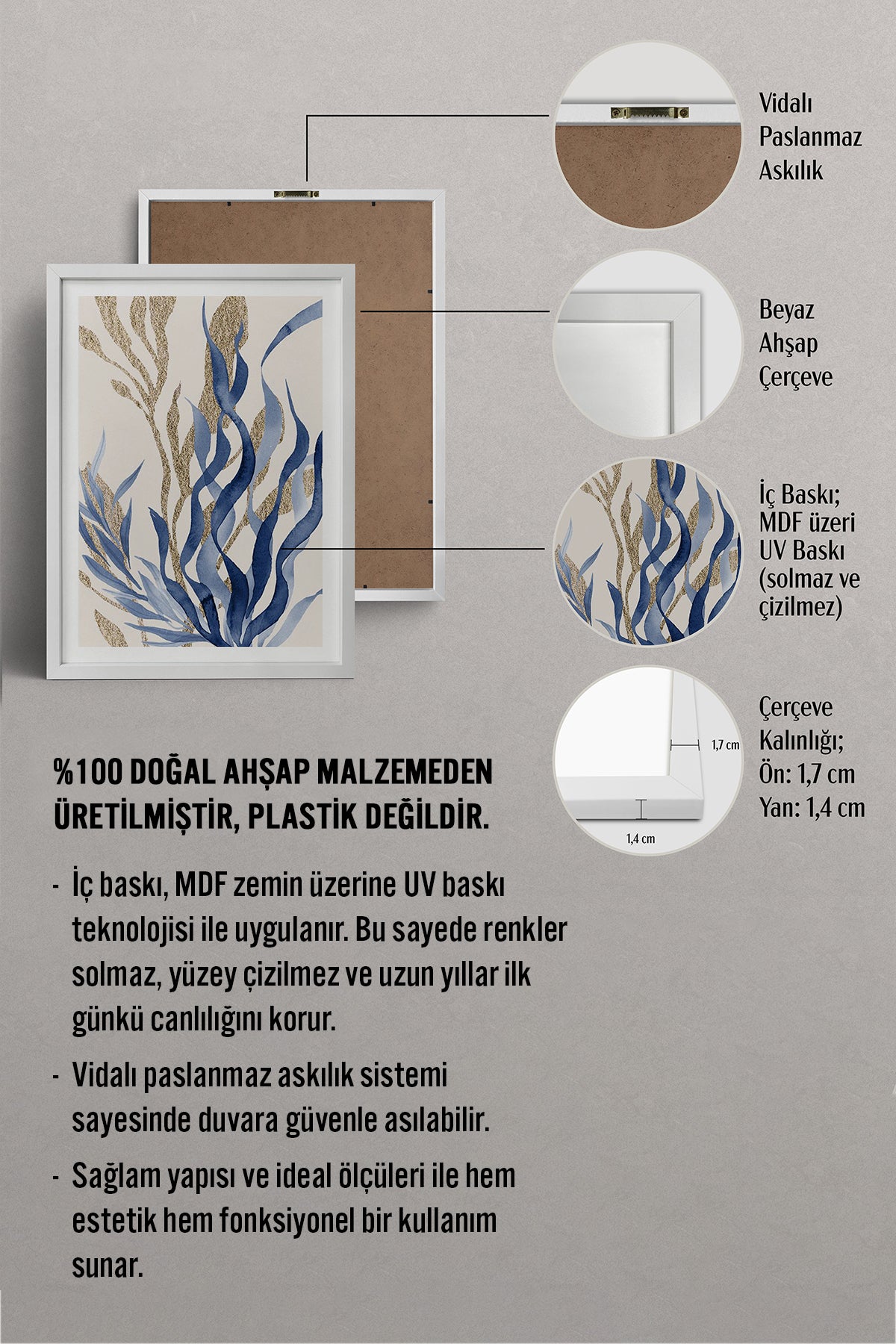 HOMEPACK Ahşap Çerçeveli Tablo Çerçeveli Poster Sanatsal Modern Duvar Dekoru BEK-8059