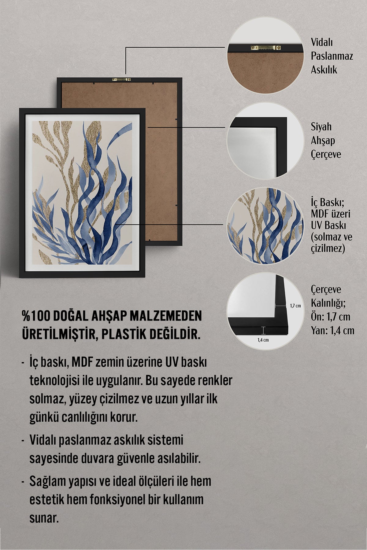 HOMEPACK Ahşap Çerçeveli Tablo Çerçeveli Poster Sanatsal Modern Duvar Dekoru BEK-8059