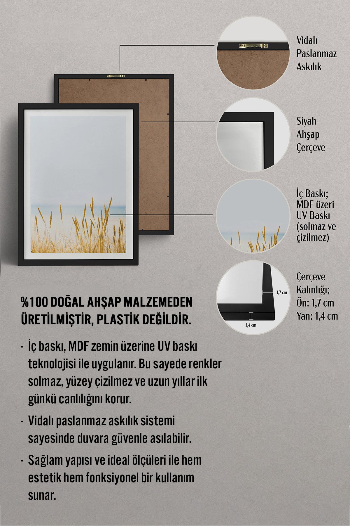 HOMEPACK Ahşap Çerçeveli Tablo Çerçeveli Poster Sanatsal Modern Duvar Dekoru BEK-8063