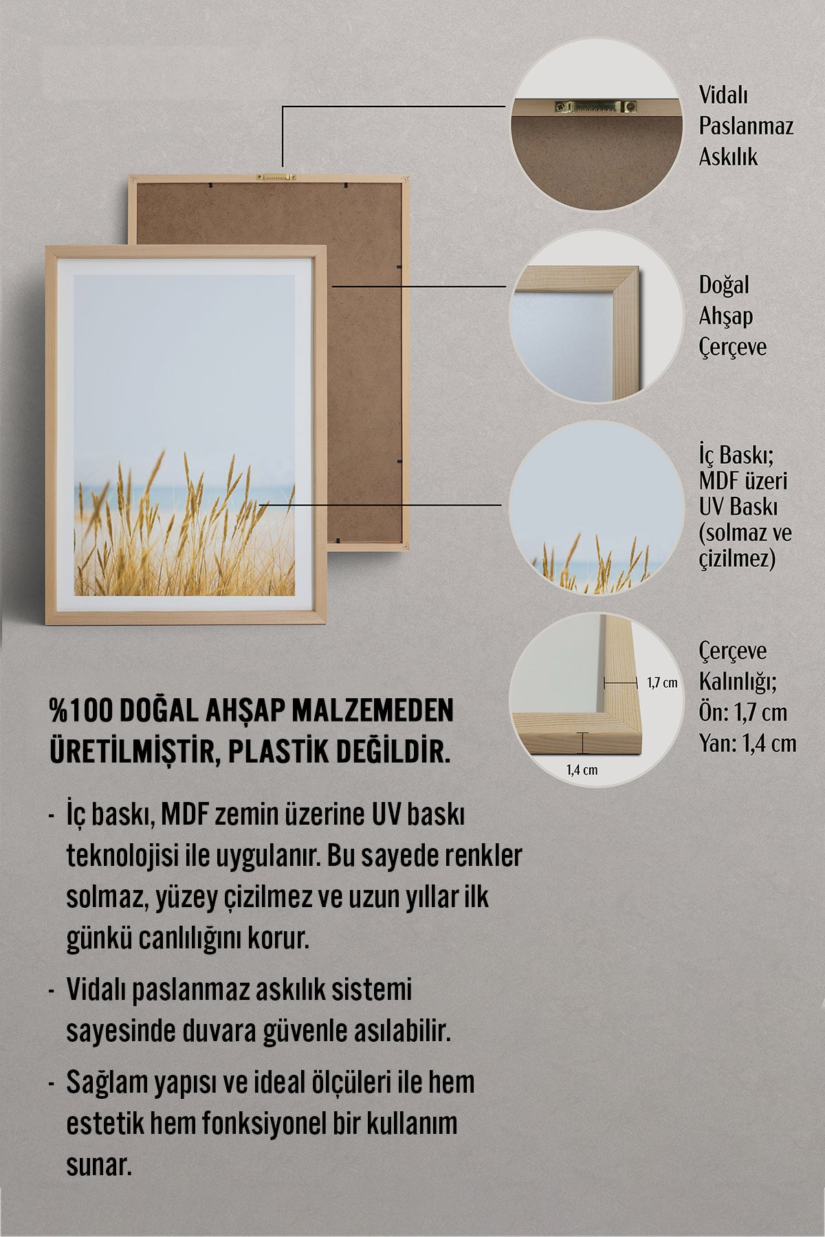 HOMEPACK Ahşap Çerçeveli Tablo Çerçeveli Poster Sanatsal Modern Duvar Dekoru BEK-8064