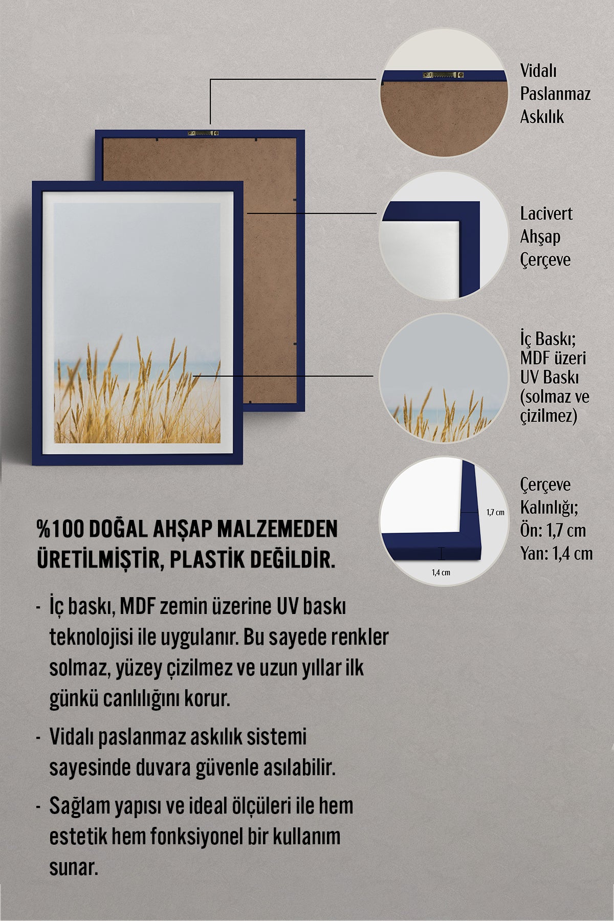 HOMEPACK Ahşap Çerçeveli Tablo Çerçeveli Poster Sanatsal Modern Duvar Dekoru BEK-8064