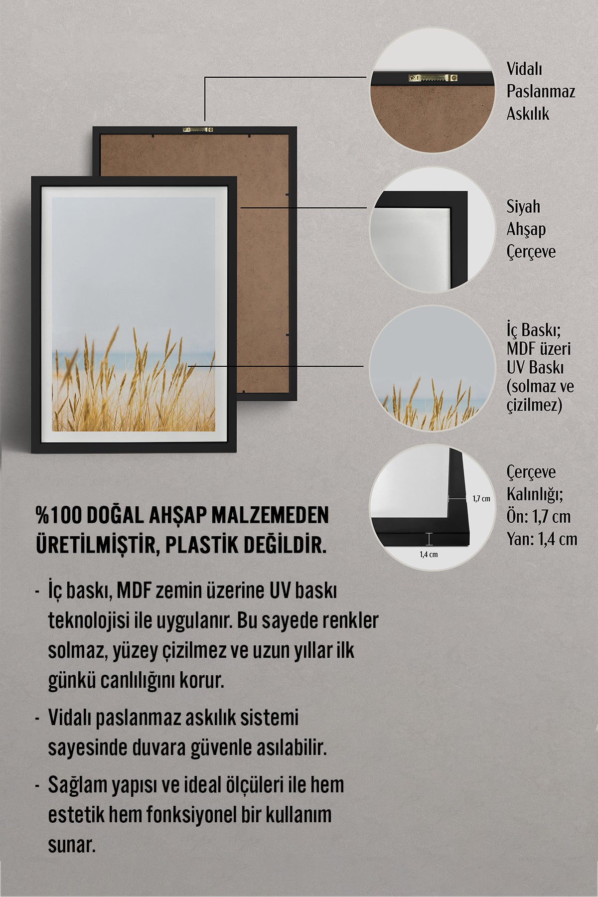 HOMEPACK Ahşap Çerçeveli Tablo Çerçeveli Poster Sanatsal Modern Duvar Dekoru BEK-8064