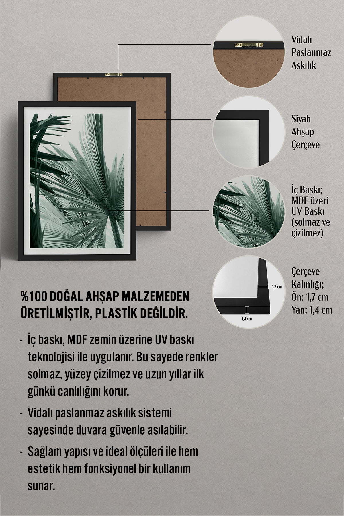 HOMEPACK Ahşap Çerçeveli Tablo Çerçeveli Poster Sanatsal Modern Duvar Dekoru BEK-8066