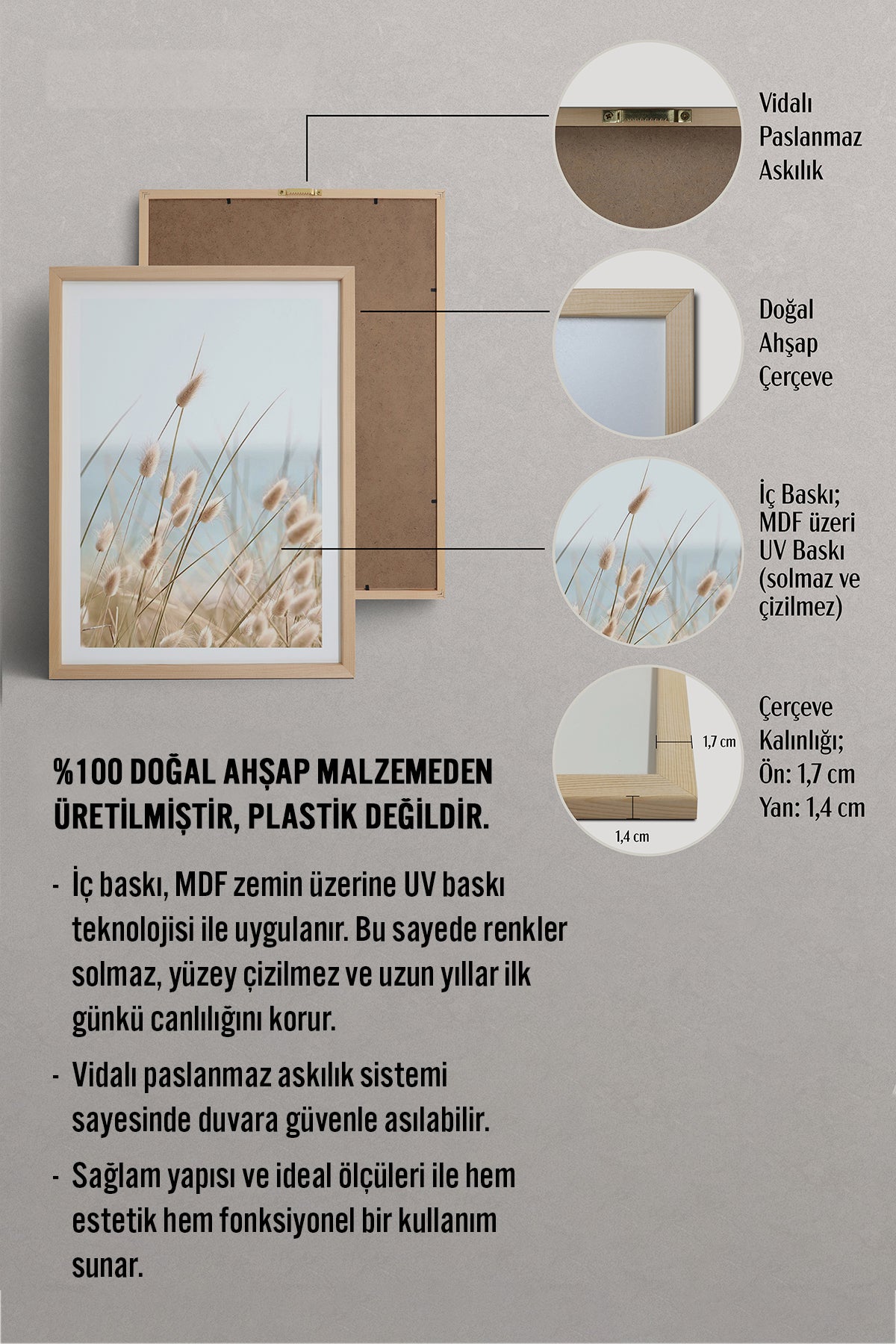 HOMEPACK Ahşap Çerçeveli Tablo Çerçeveli Poster Sanatsal Modern Duvar Dekoru BEK-8069