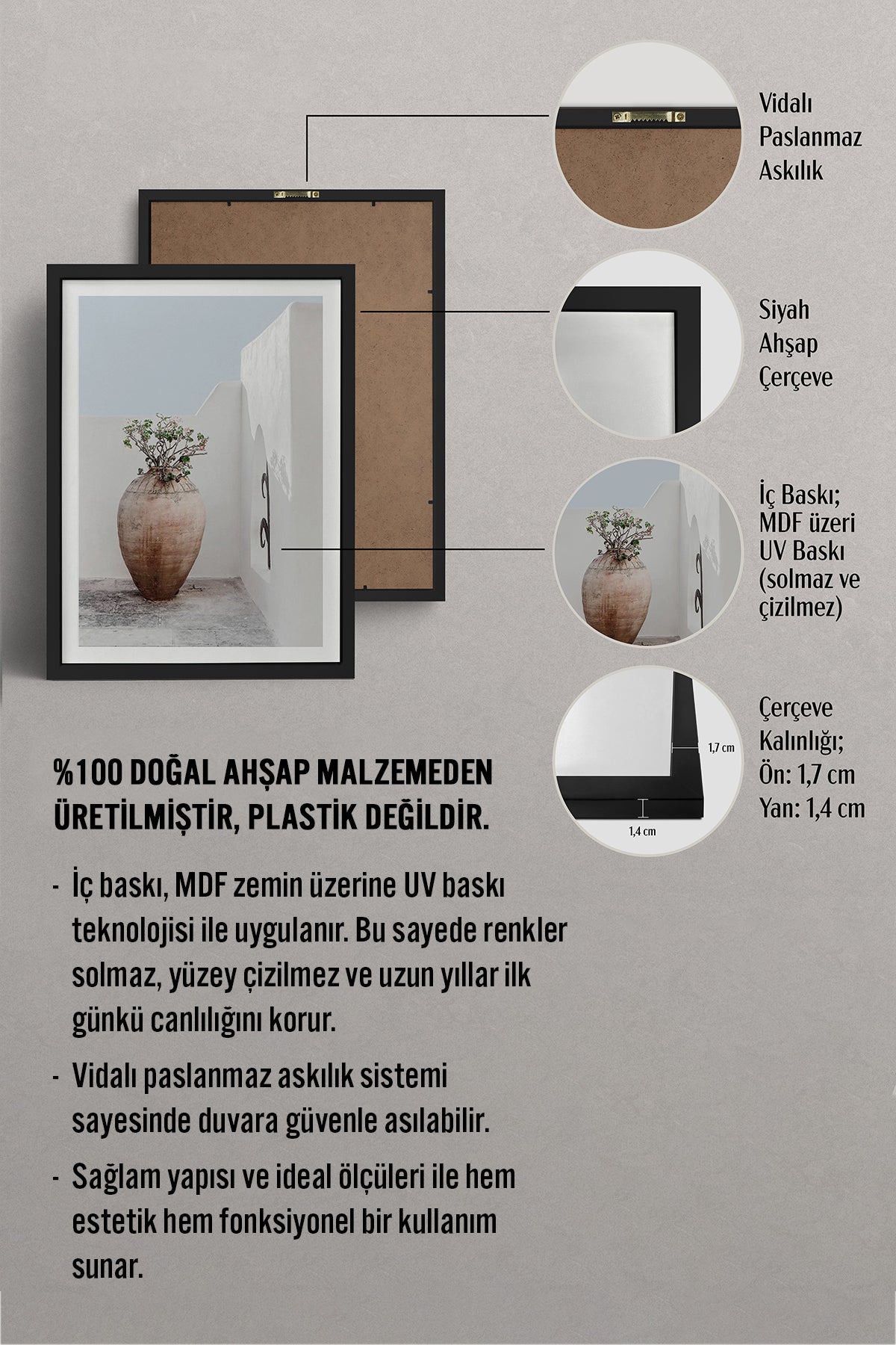 HOMEPACK Ahşap Çerçeveli Tablo Çerçeveli Poster Sanatsal Modern Duvar Dekoru BEK-8070