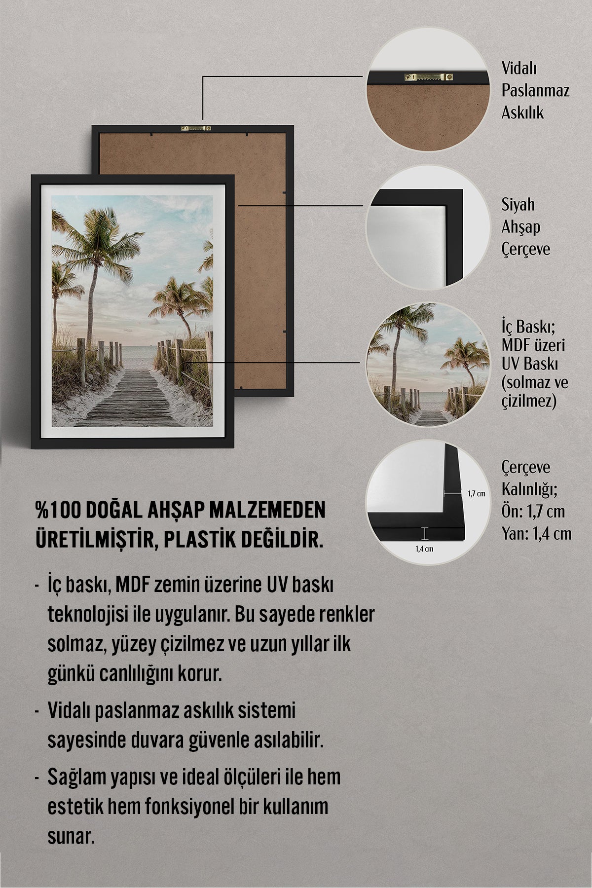 HOMEPACK Ahşap Çerçeveli Tablo Çerçeveli Poster Sanatsal Modern Duvar Dekoru BEK-8072