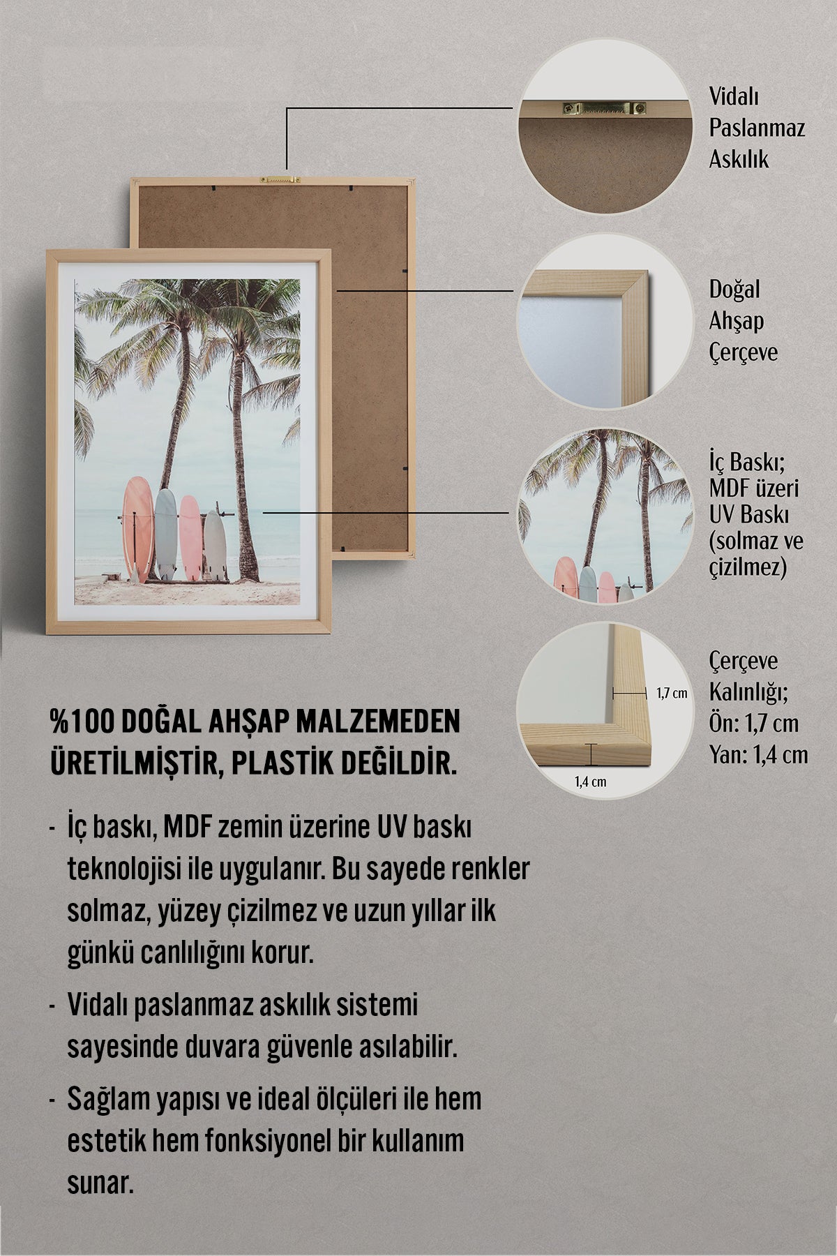 HOMEPACK Ahşap Çerçeveli Tablo Çerçeveli Poster Sanatsal Modern Duvar Dekoru BEK-8073