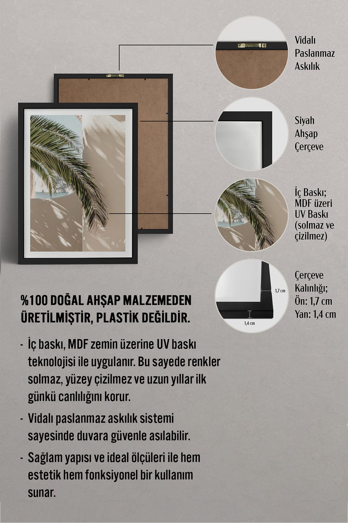 HOMEPACK Ahşap Çerçeveli Tablo Çerçeveli Poster Sanatsal Modern Duvar Dekoru BEK-8074