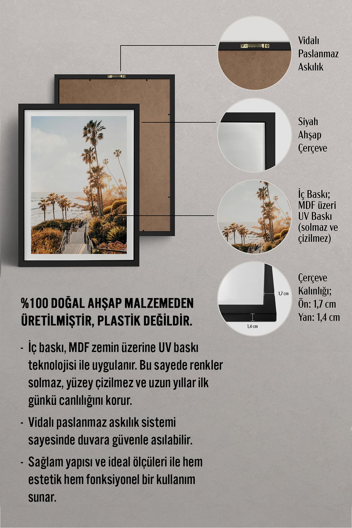 HOMEPACK Ahşap Çerçeveli Tablo Çerçeveli Poster Sanatsal Modern Duvar Dekoru BEK-8075