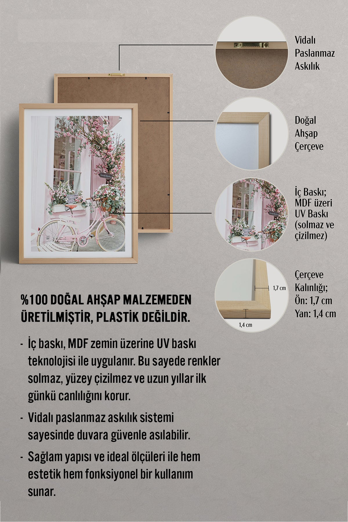 HOMEPACK Ahşap Çerçeveli Tablo Çerçeveli Poster Sanatsal Modern Duvar Dekoru BEK-8079