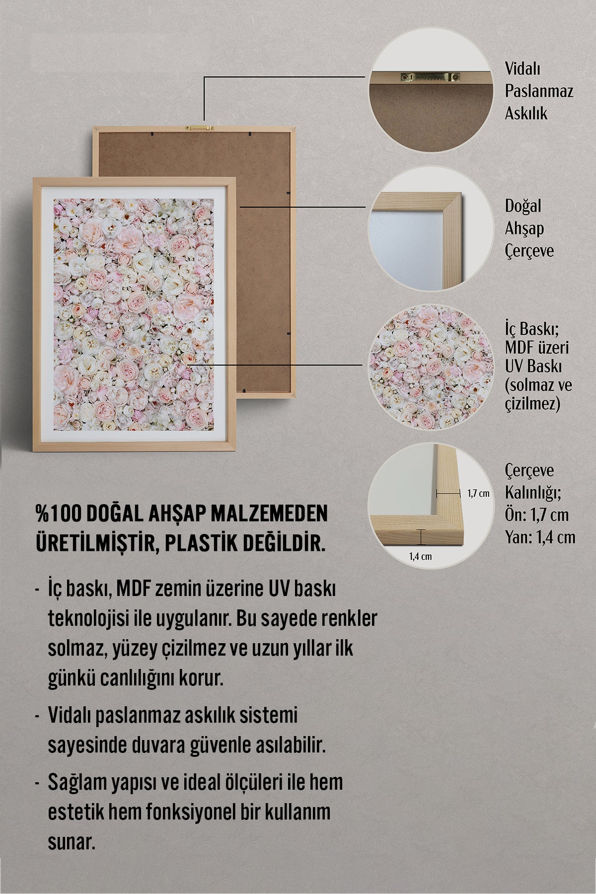 HOMEPACK Ahşap Çerçeveli Tablo Çerçeveli Poster Sanatsal Modern Duvar Dekoru BEK-8080