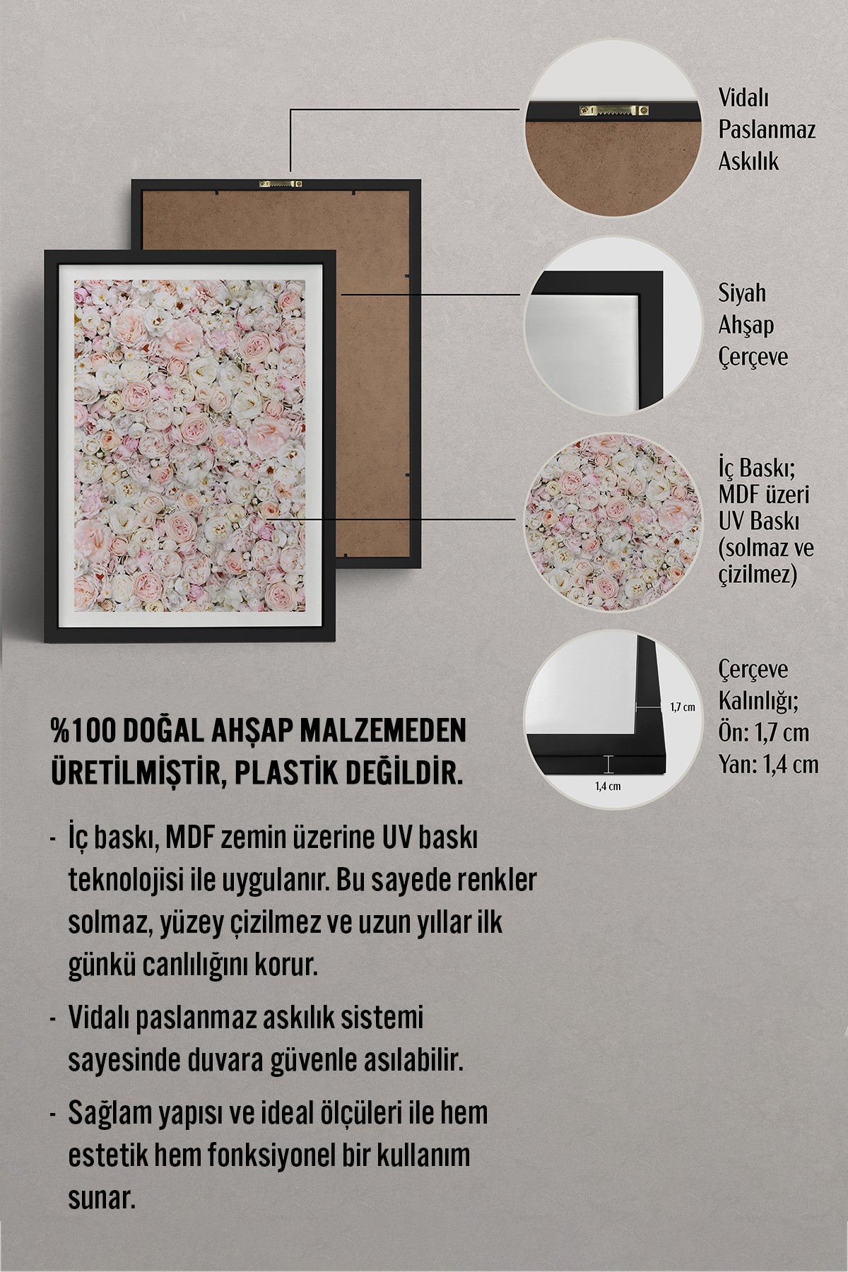 HOMEPACK Ahşap Çerçeveli Tablo Çerçeveli Poster Sanatsal Modern Duvar Dekoru BEK-8080