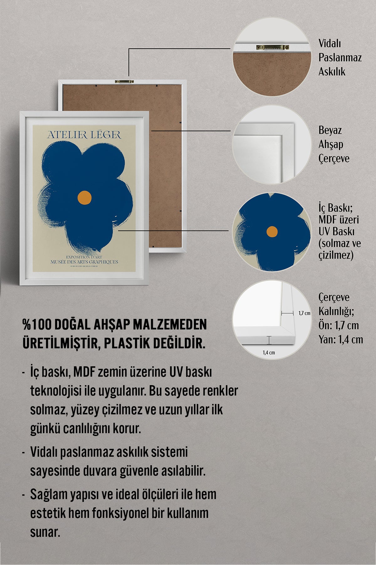 HOMEPACK Ahşap Çerçeveli Tablo Çerçeveli Poster Sanatsal Modern Duvar Dekoru BEK-8081