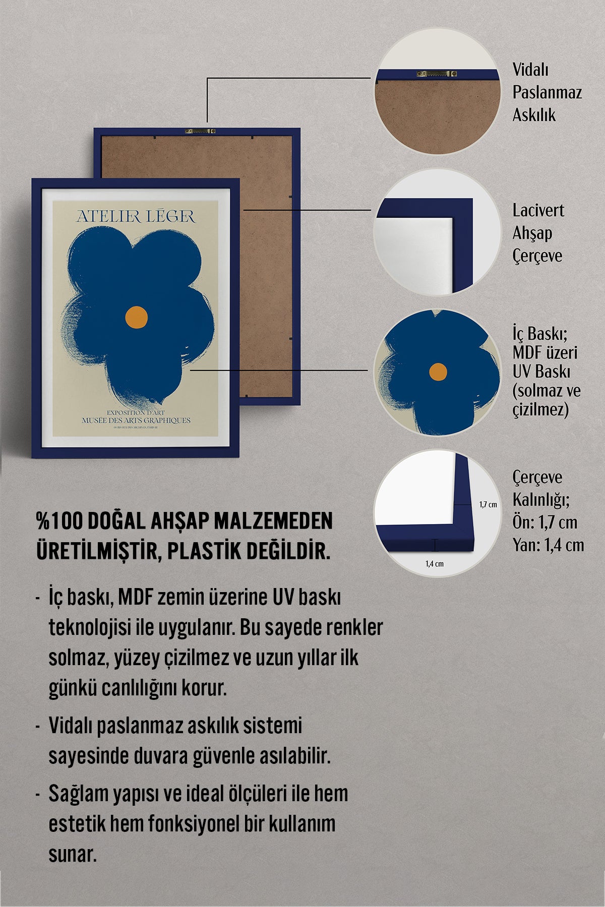 HOMEPACK Ahşap Çerçeveli Tablo Çerçeveli Poster Sanatsal Modern Duvar Dekoru BEK-8081