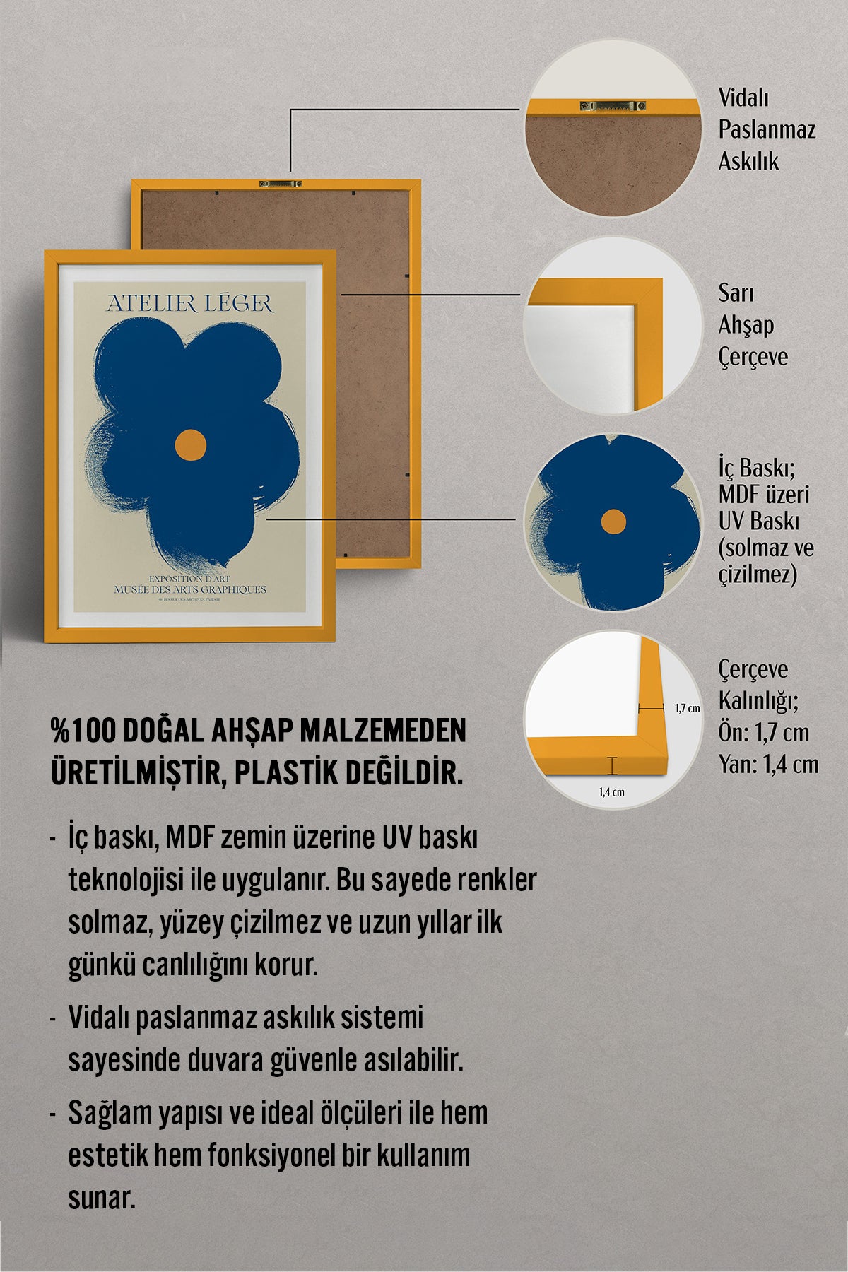 HOMEPACK Ahşap Çerçeveli Tablo Çerçeveli Poster Sanatsal Modern Duvar Dekoru BEK-8081