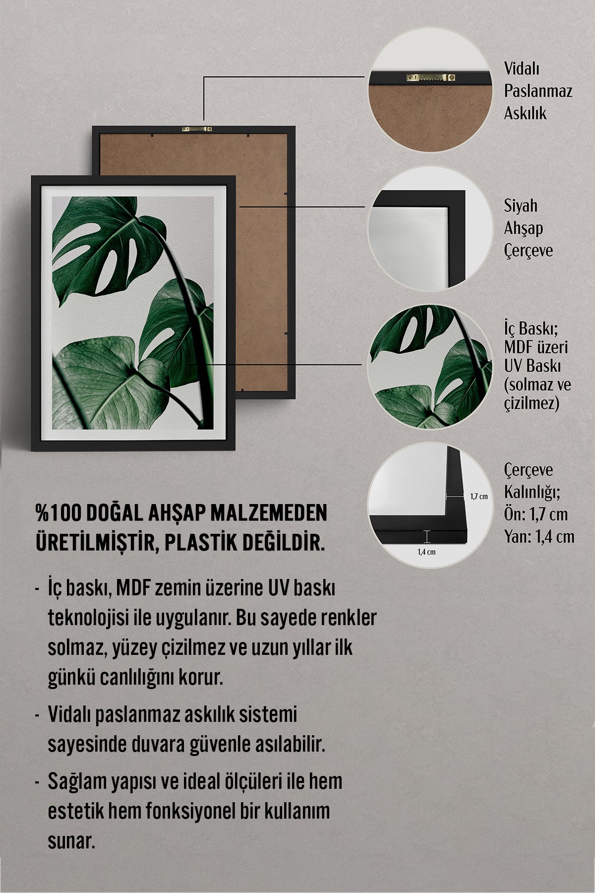 HOMEPACK Ahşap Çerçeveli Tablo Çerçeveli Poster Sanatsal Modern Duvar Dekoru BEK-8082
