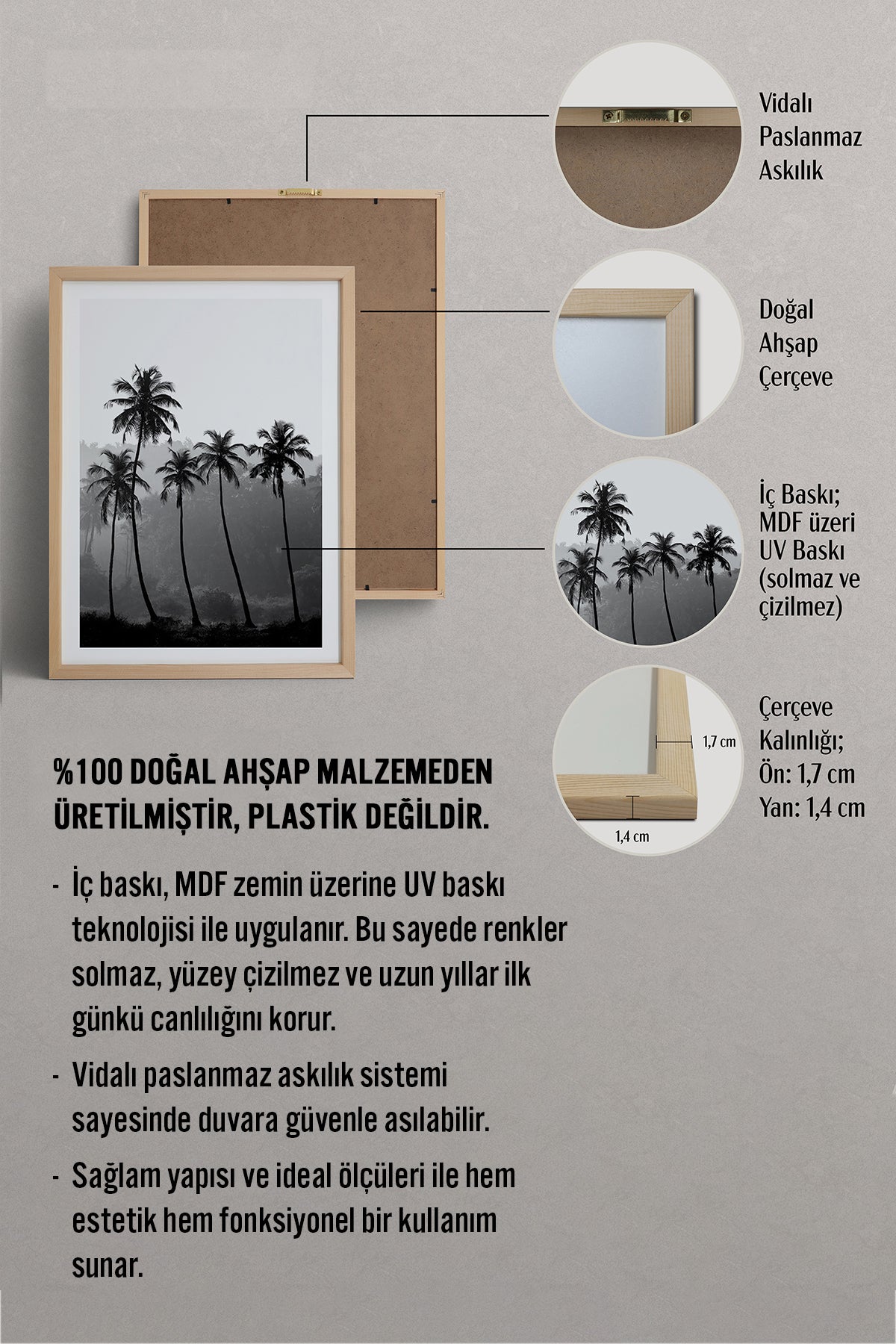 HOMEPACK Ahşap Çerçeveli Tablo Çerçeveli Poster Sanatsal Modern Duvar Dekoru BEK-8083