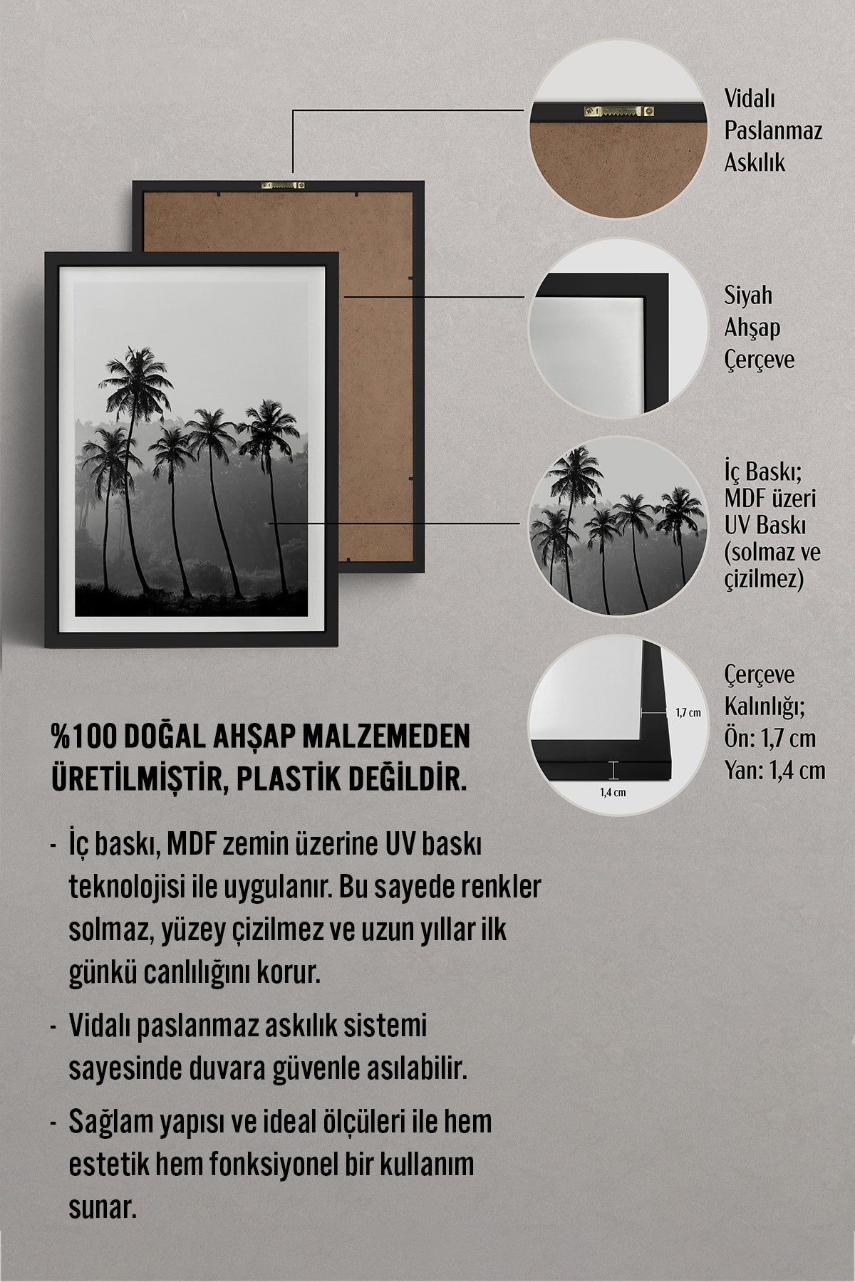 HOMEPACK Ahşap Çerçeveli Tablo Çerçeveli Poster Sanatsal Modern Duvar Dekoru BEK-8083