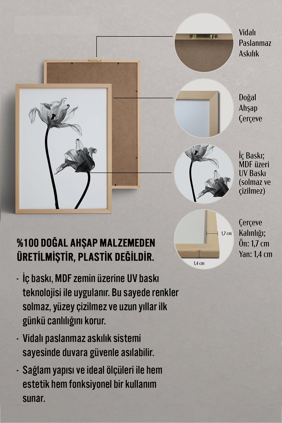 HOMEPACK Ahşap Çerçeveli Tablo Çerçeveli Poster Sanatsal Modern Duvar Dekoru BEK-8084