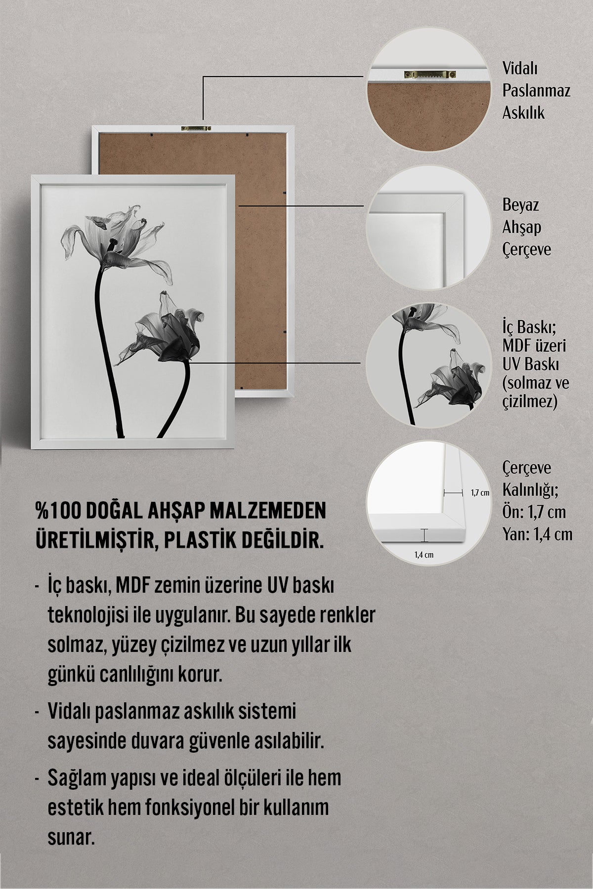 HOMEPACK Ahşap Çerçeveli Tablo Çerçeveli Poster Sanatsal Modern Duvar Dekoru BEK-8084