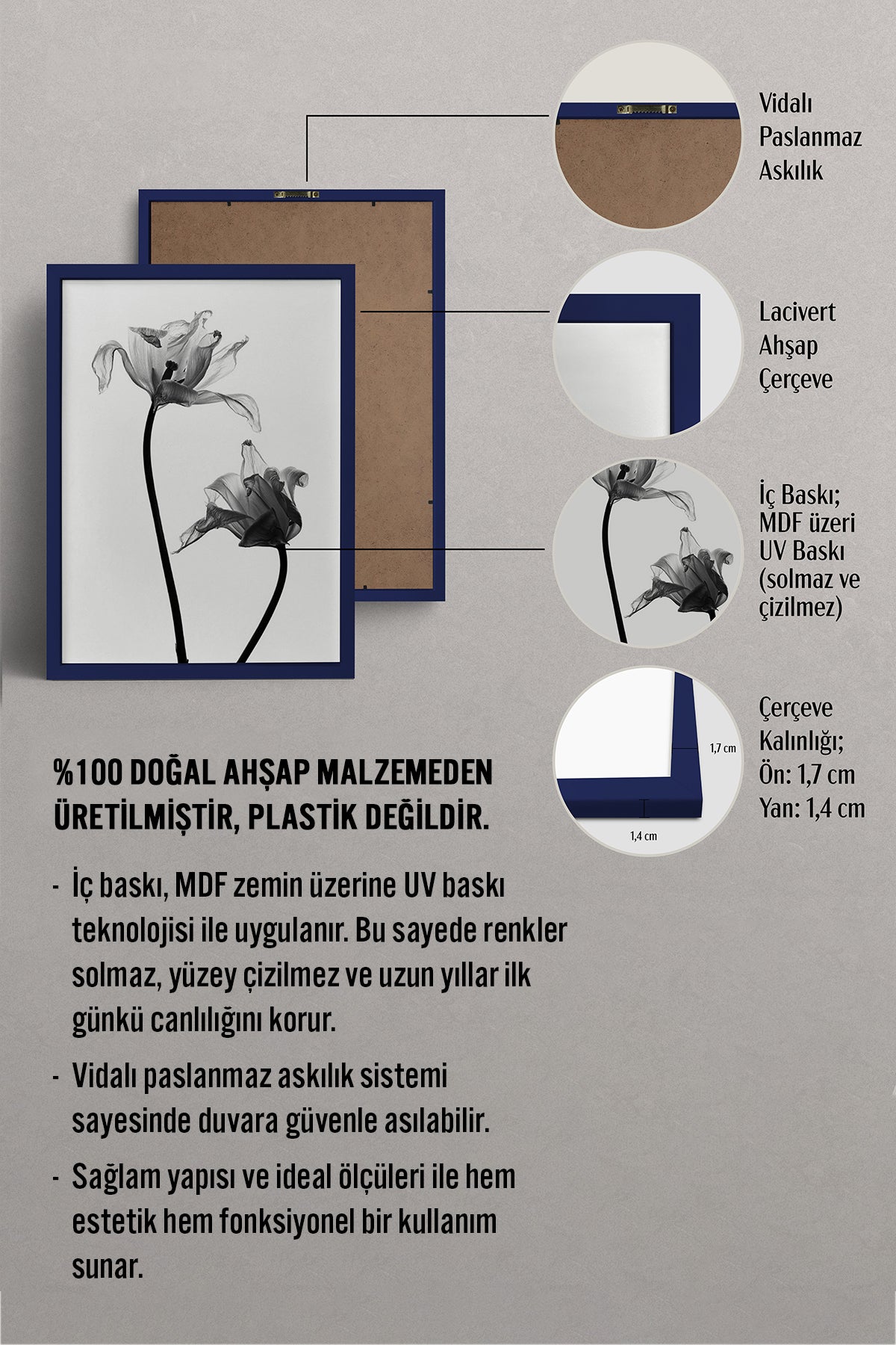 HOMEPACK Ahşap Çerçeveli Tablo Çerçeveli Poster Sanatsal Modern Duvar Dekoru BEK-8084