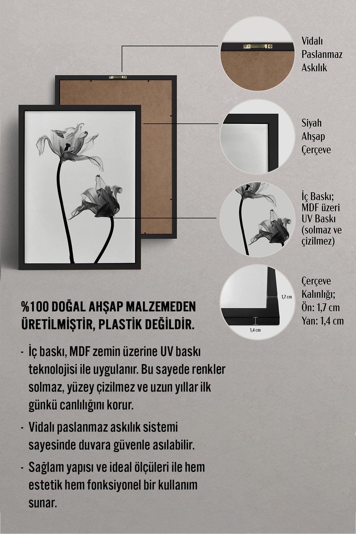 HOMEPACK Ahşap Çerçeveli Tablo Çerçeveli Poster Sanatsal Modern Duvar Dekoru BEK-8084