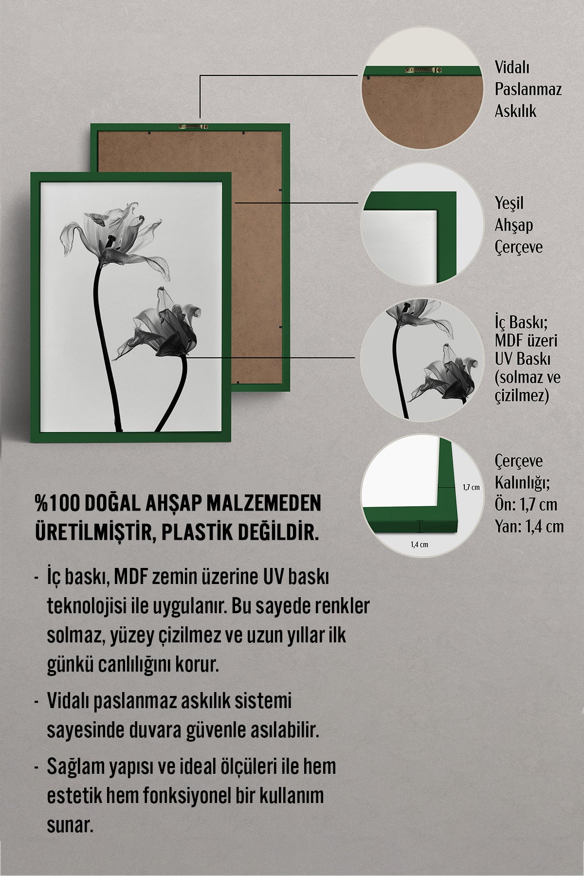 HOMEPACK Ahşap Çerçeveli Tablo Çerçeveli Poster Sanatsal Modern Duvar Dekoru BEK-8084