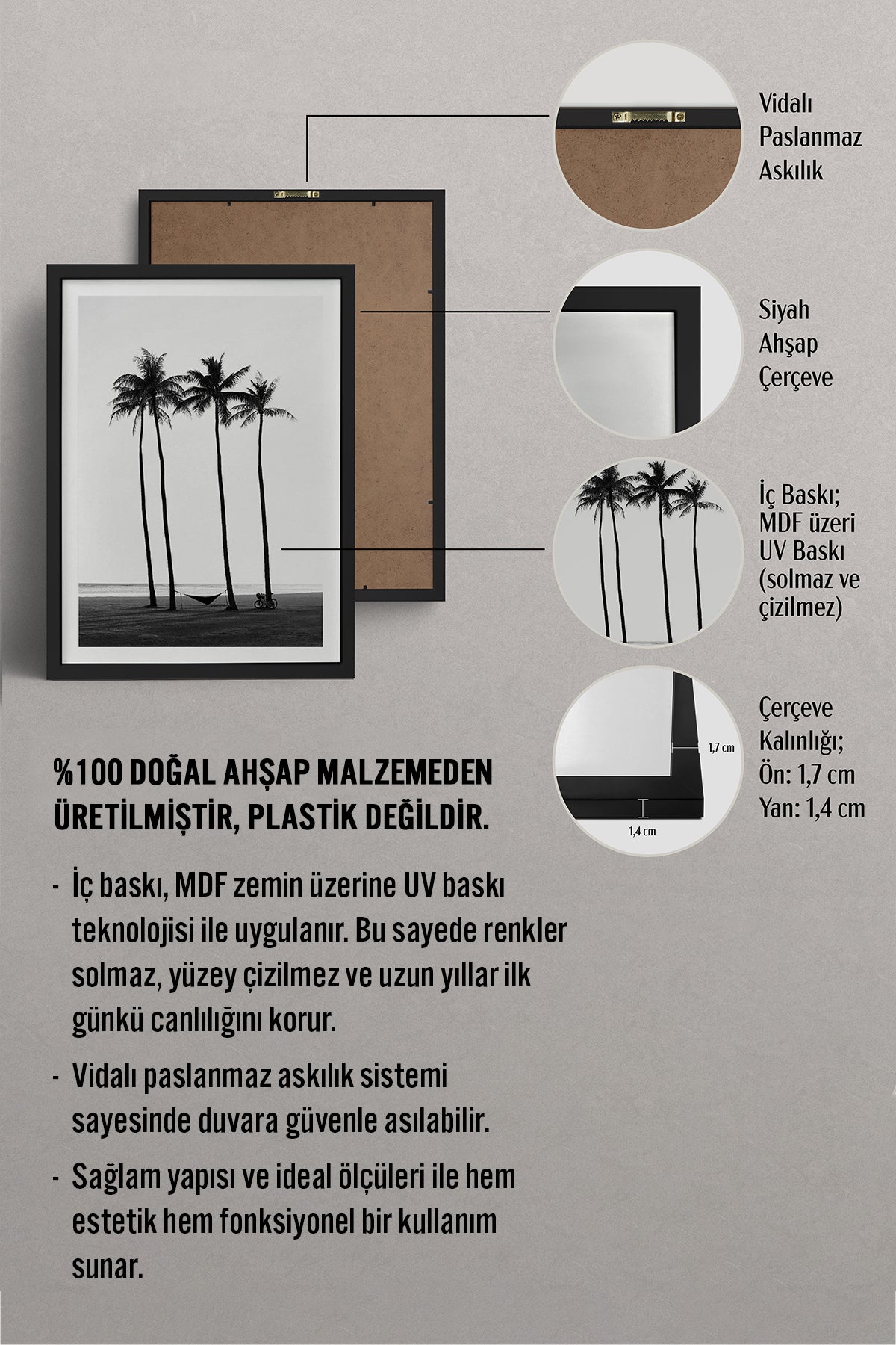 HOMEPACK Ahşap Çerçeveli Tablo Çerçeveli Poster Sanatsal Modern Duvar Dekoru BEK-8085