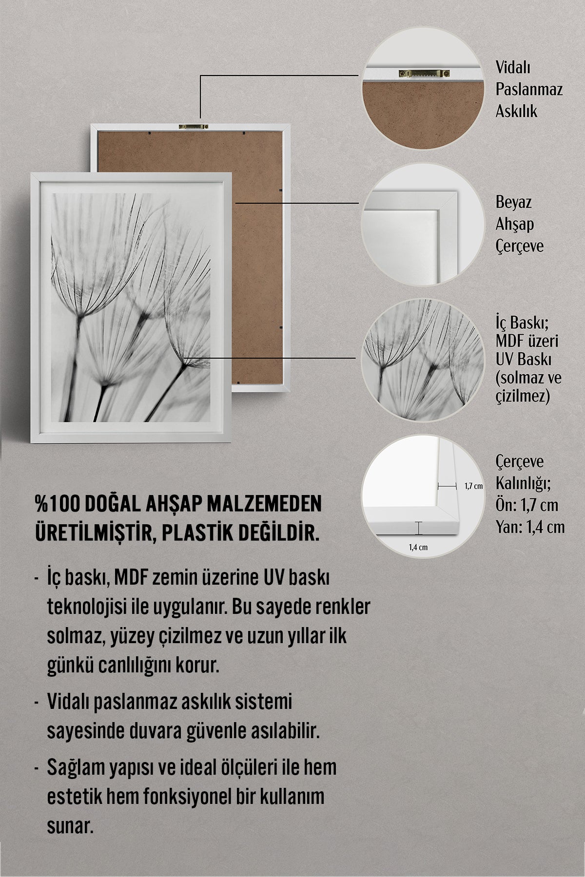 HOMEPACK Ahşap Çerçeveli Tablo Çerçeveli Poster Sanatsal Modern Duvar Dekoru BEK-8086