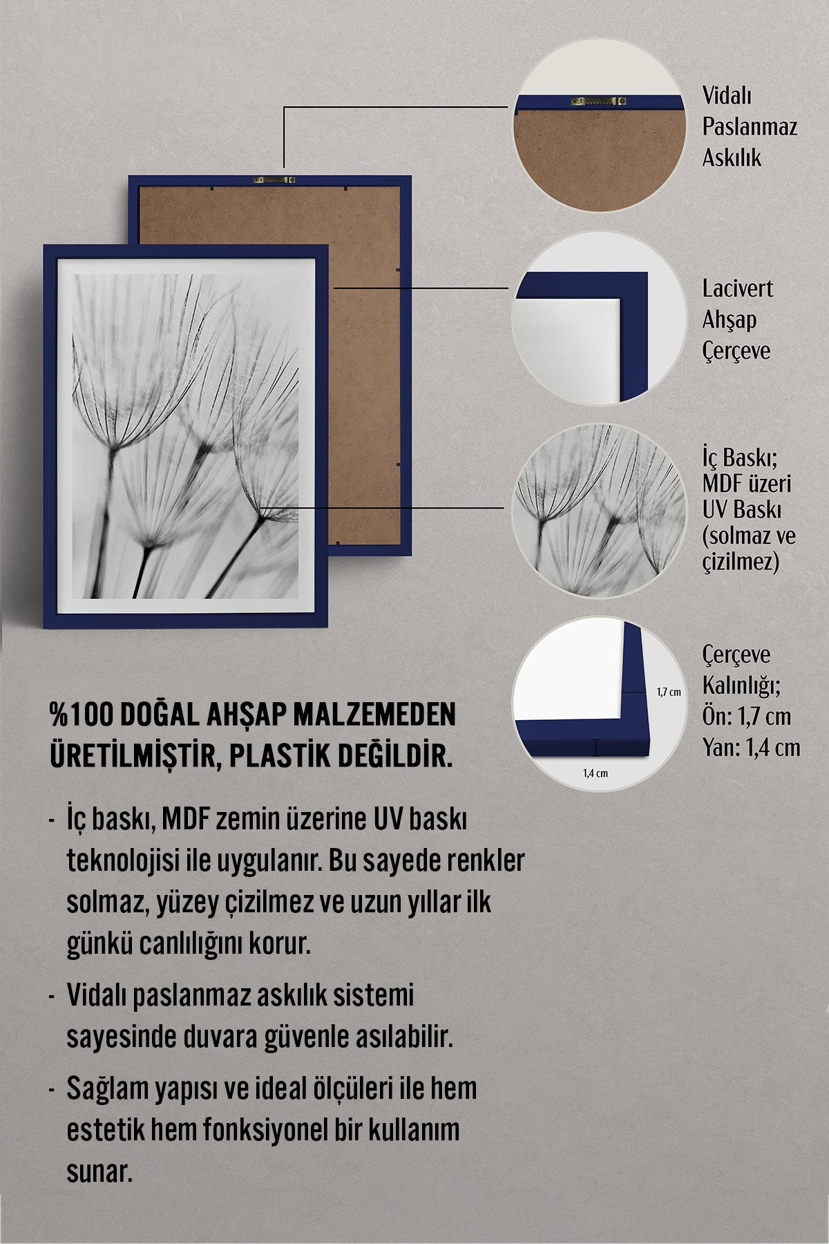 HOMEPACK Ahşap Çerçeveli Tablo Çerçeveli Poster Sanatsal Modern Duvar Dekoru BEK-8086