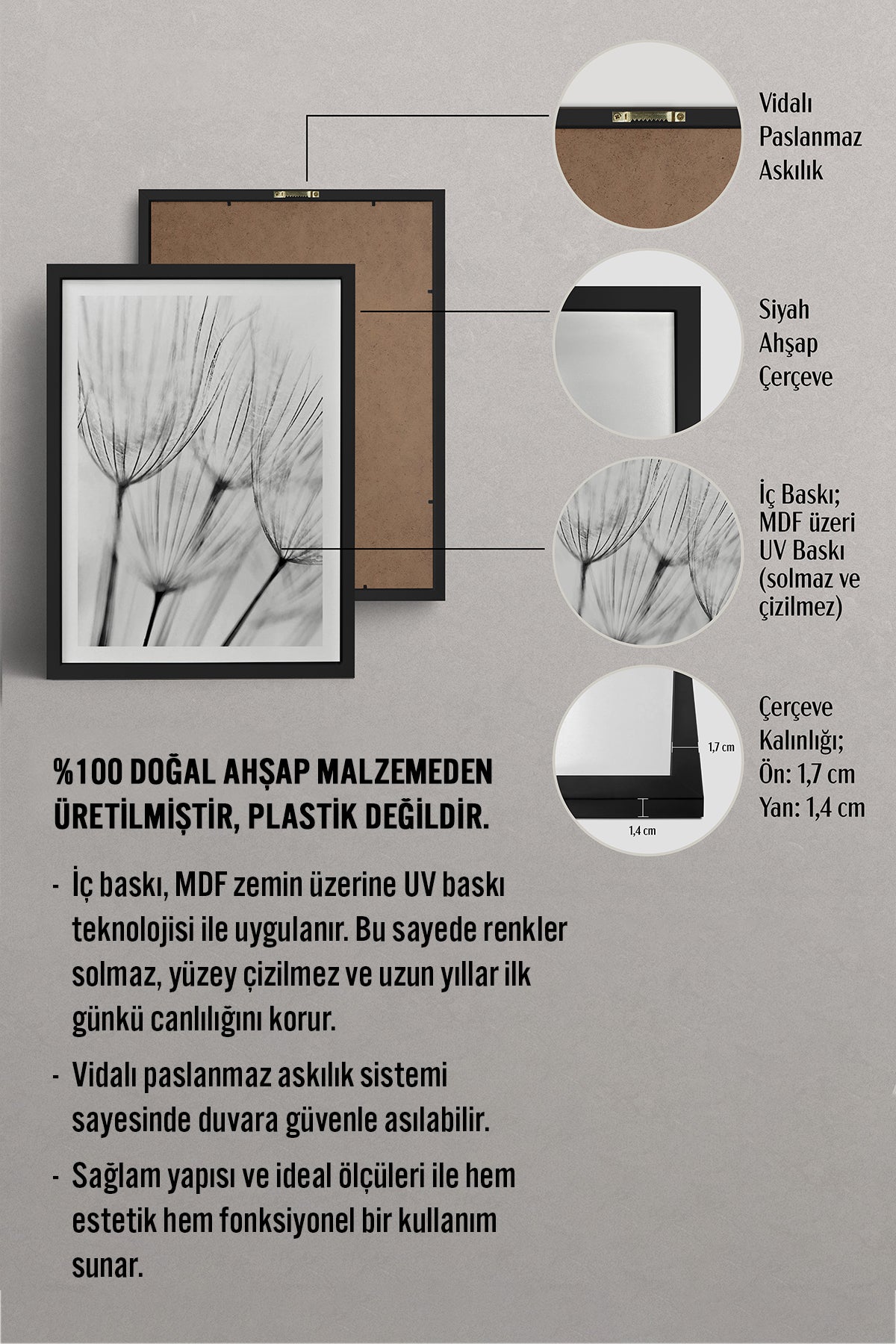HOMEPACK Ahşap Çerçeveli Tablo Çerçeveli Poster Sanatsal Modern Duvar Dekoru BEK-8086
