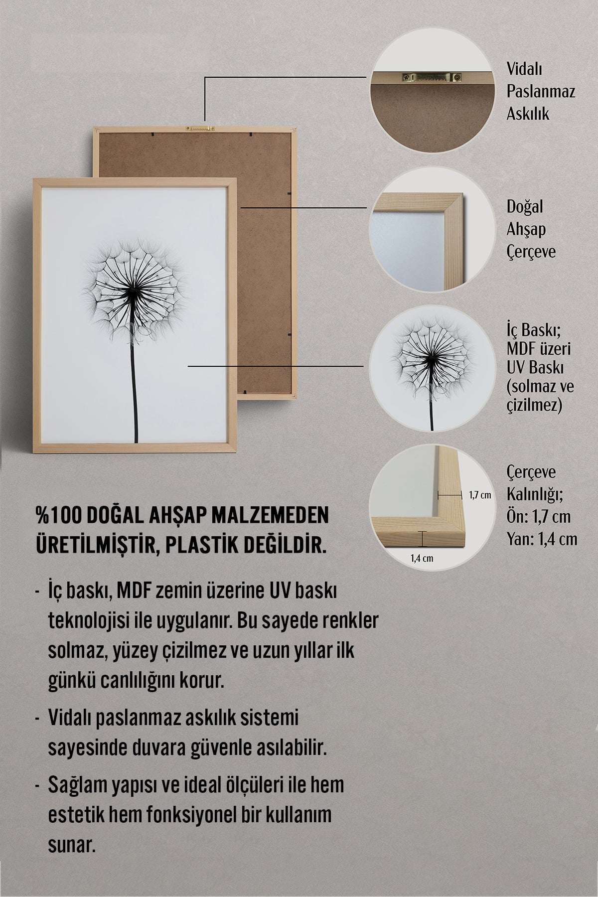 HOMEPACK Ahşap Çerçeveli Tablo Çerçeveli Poster Sanatsal Modern Duvar Dekoru BEK-8087