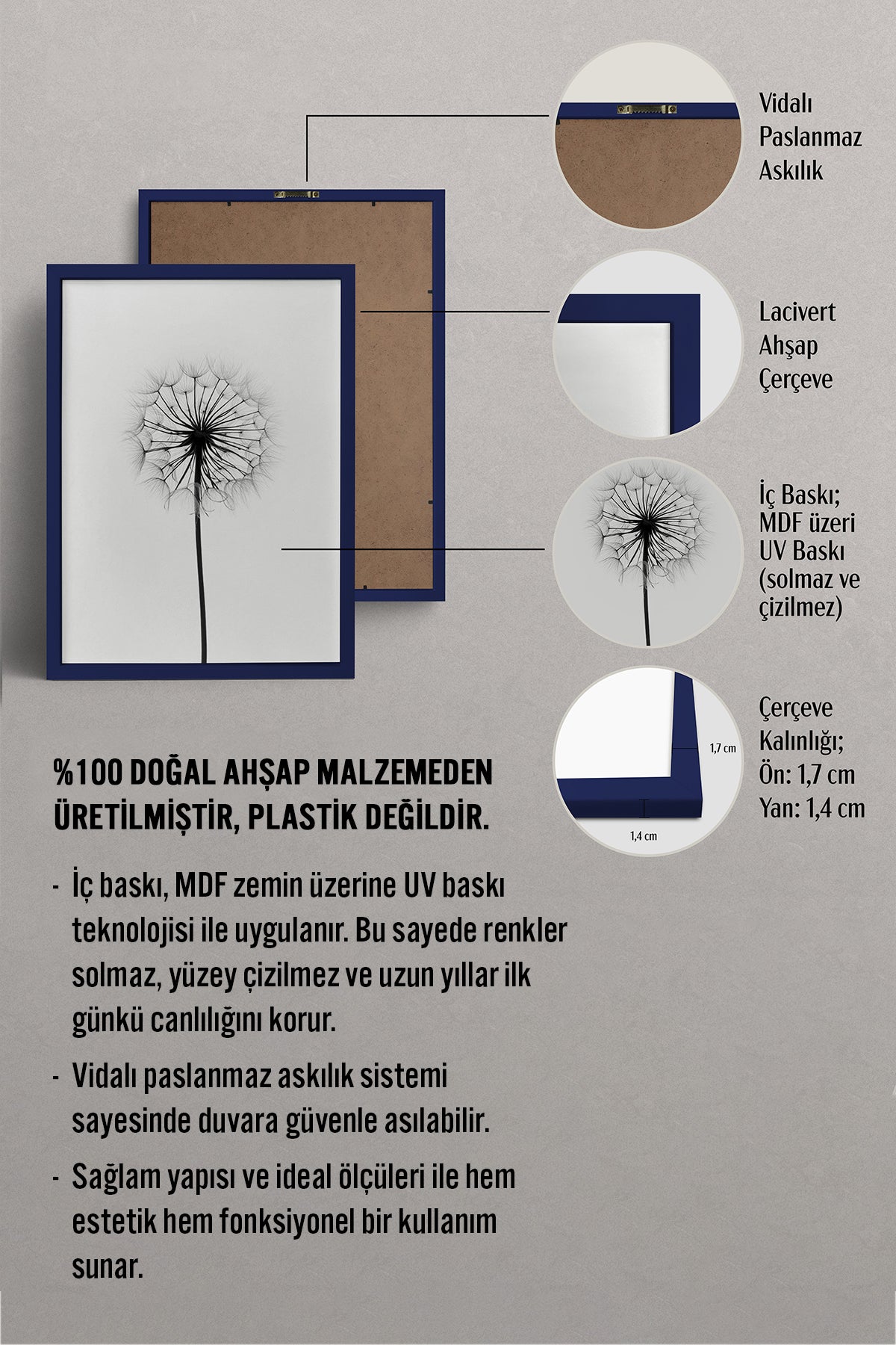 HOMEPACK Ahşap Çerçeveli Tablo Çerçeveli Poster Sanatsal Modern Duvar Dekoru BEK-8087