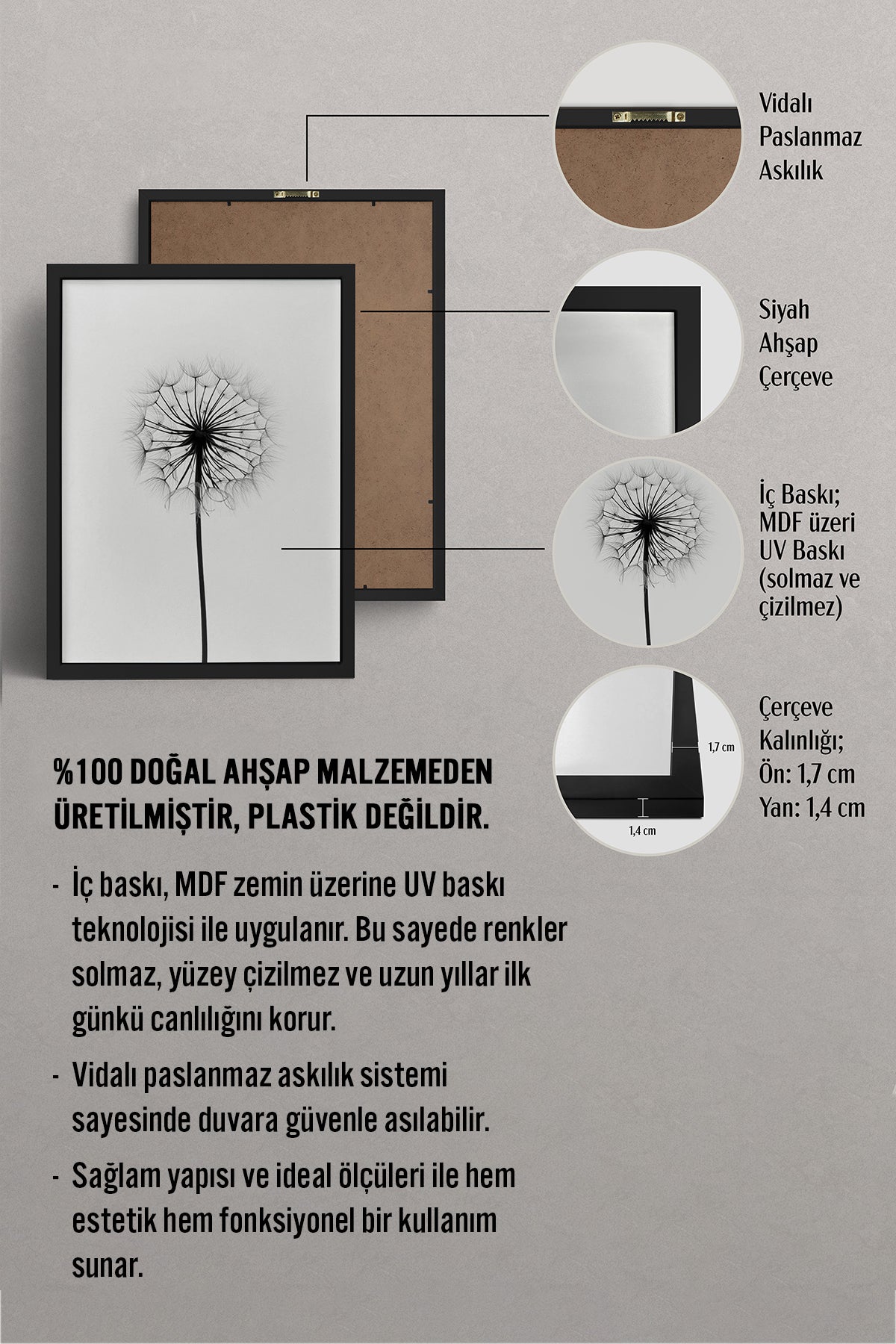 HOMEPACK Ahşap Çerçeveli Tablo Çerçeveli Poster Sanatsal Modern Duvar Dekoru BEK-8087