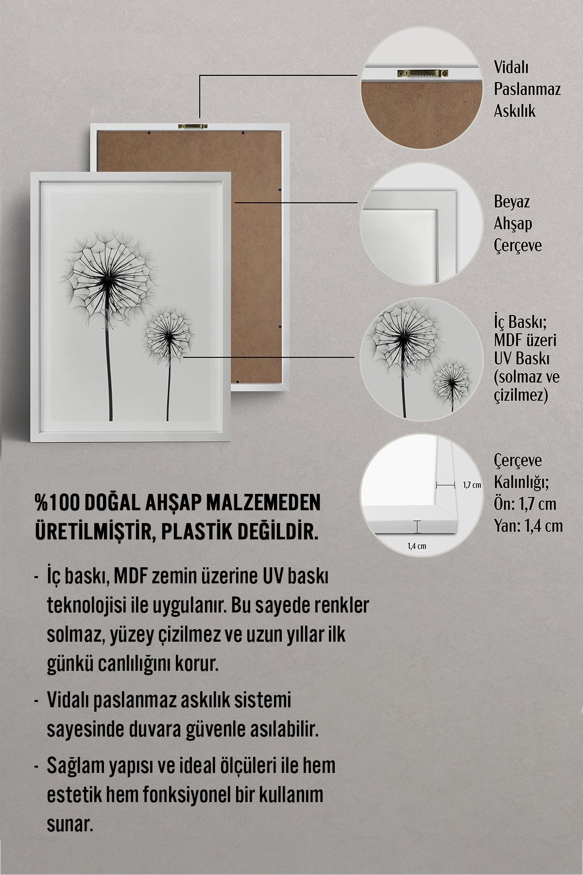 HOMEPACK Ahşap Çerçeveli Tablo Çerçeveli Poster Sanatsal Modern Duvar Dekoru BEK-8088