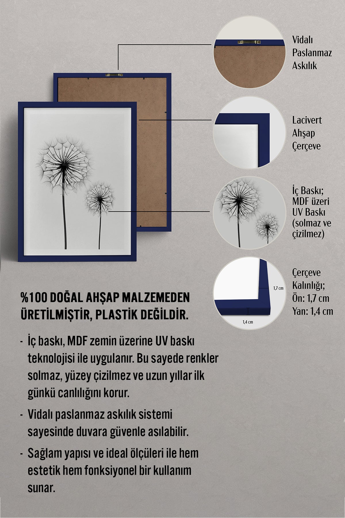 HOMEPACK Ahşap Çerçeveli Tablo Çerçeveli Poster Sanatsal Modern Duvar Dekoru BEK-8088