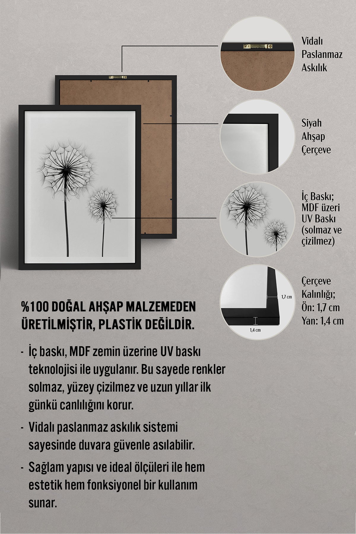 HOMEPACK Ahşap Çerçeveli Tablo Çerçeveli Poster Sanatsal Modern Duvar Dekoru BEK-8088