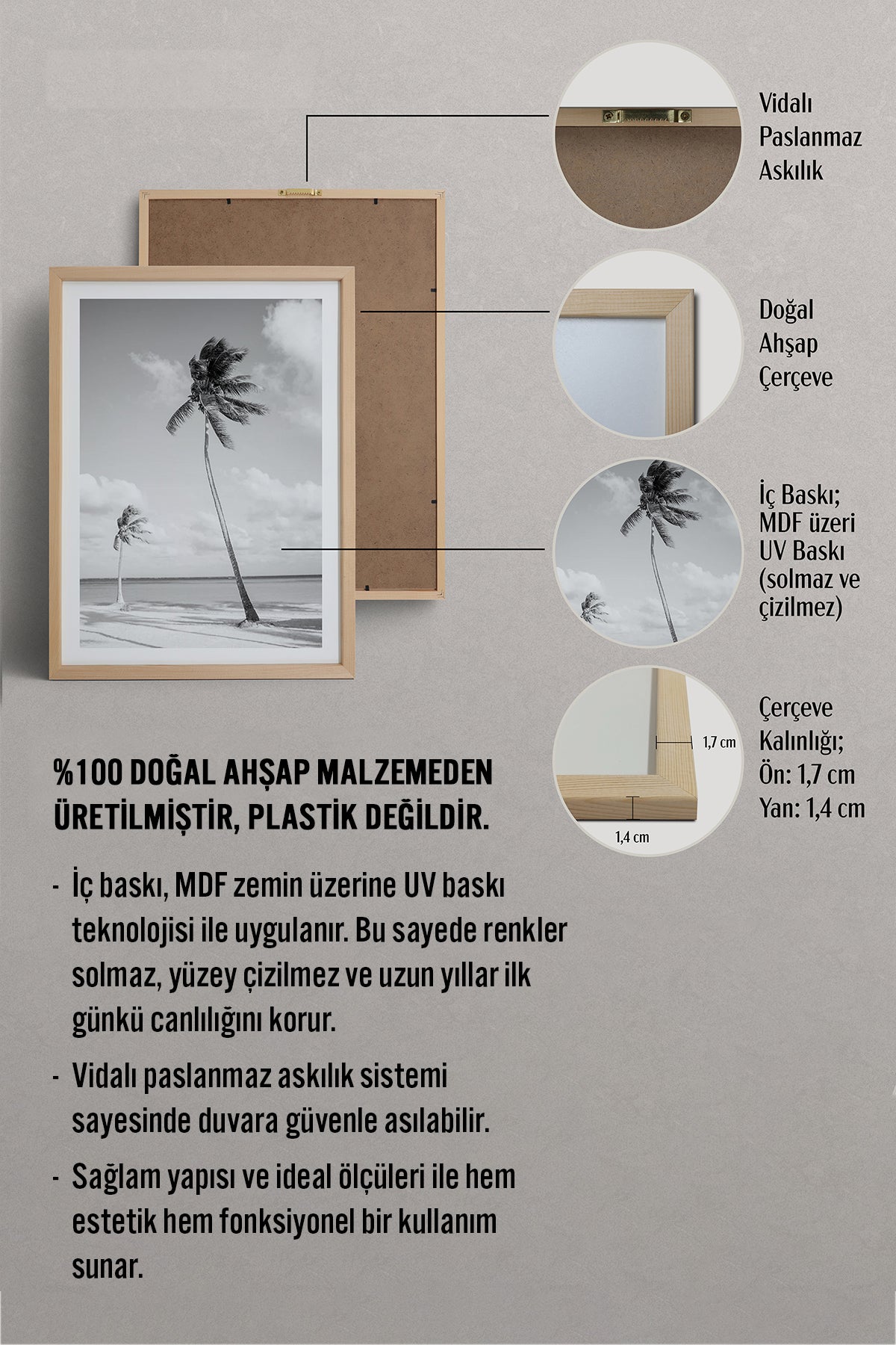 HOMEPACK Ahşap Çerçeveli Tablo Çerçeveli Poster Sanatsal Modern Duvar Dekoru BEK-8089