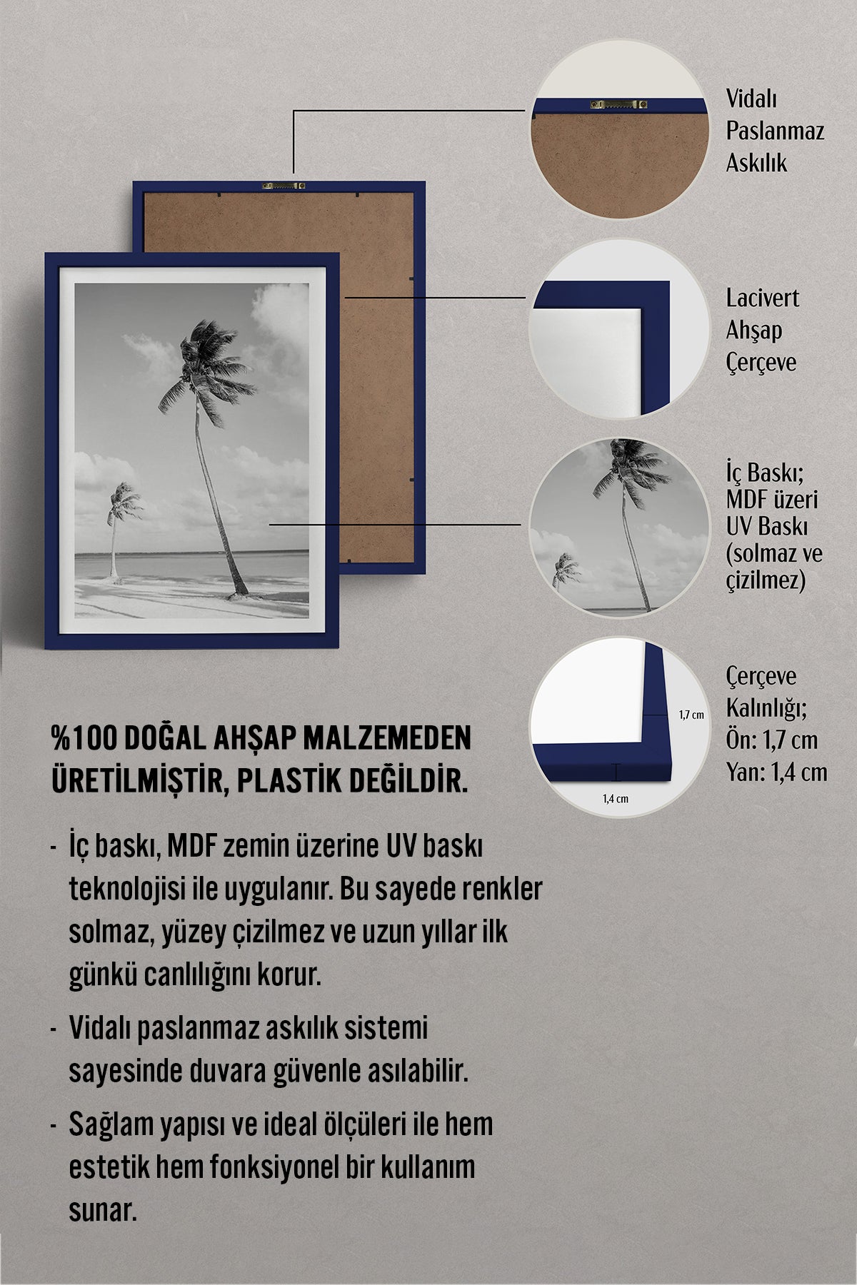 HOMEPACK Ahşap Çerçeveli Tablo Çerçeveli Poster Sanatsal Modern Duvar Dekoru BEK-8089
