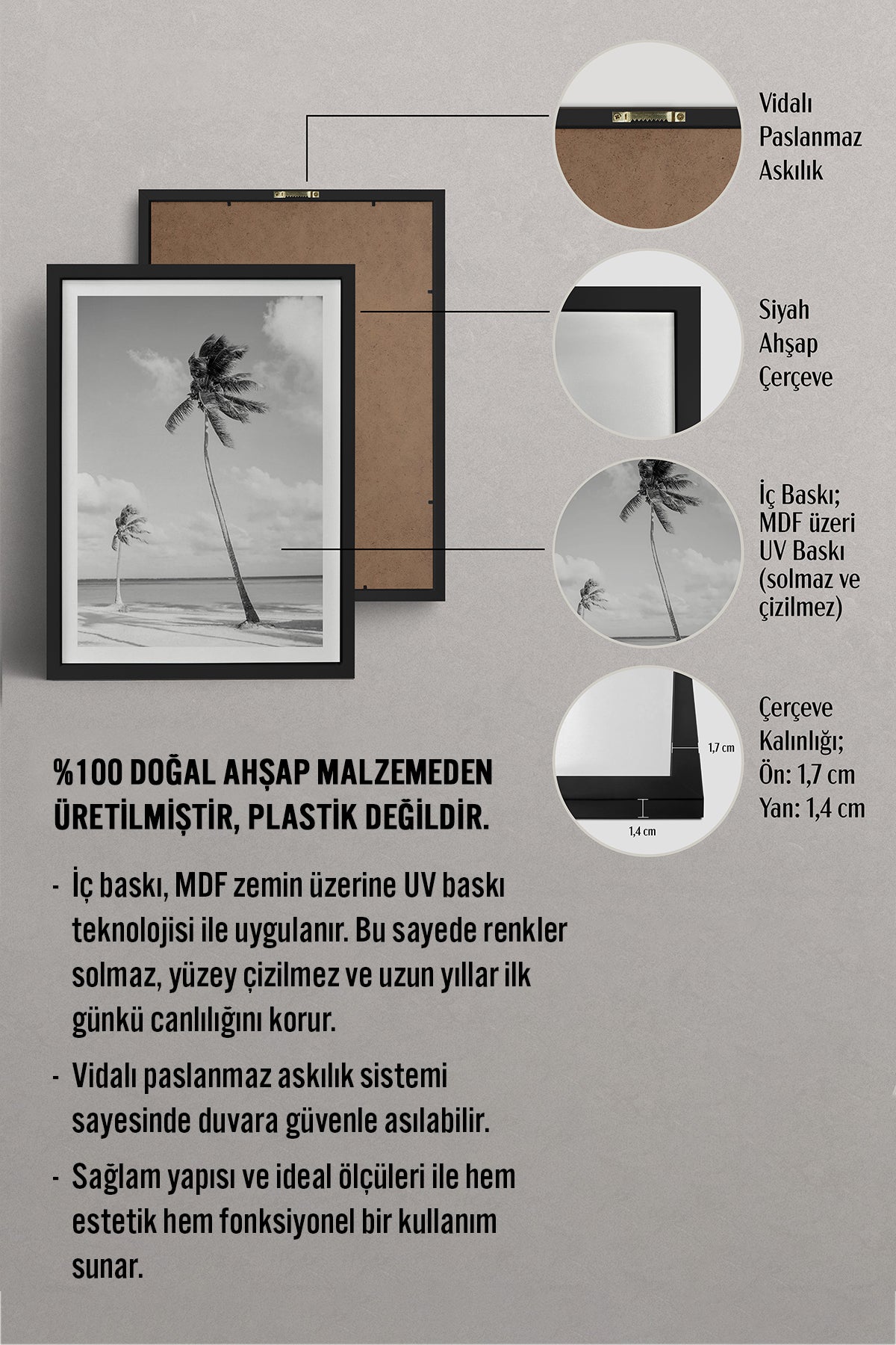 HOMEPACK Ahşap Çerçeveli Tablo Çerçeveli Poster Sanatsal Modern Duvar Dekoru BEK-8089
